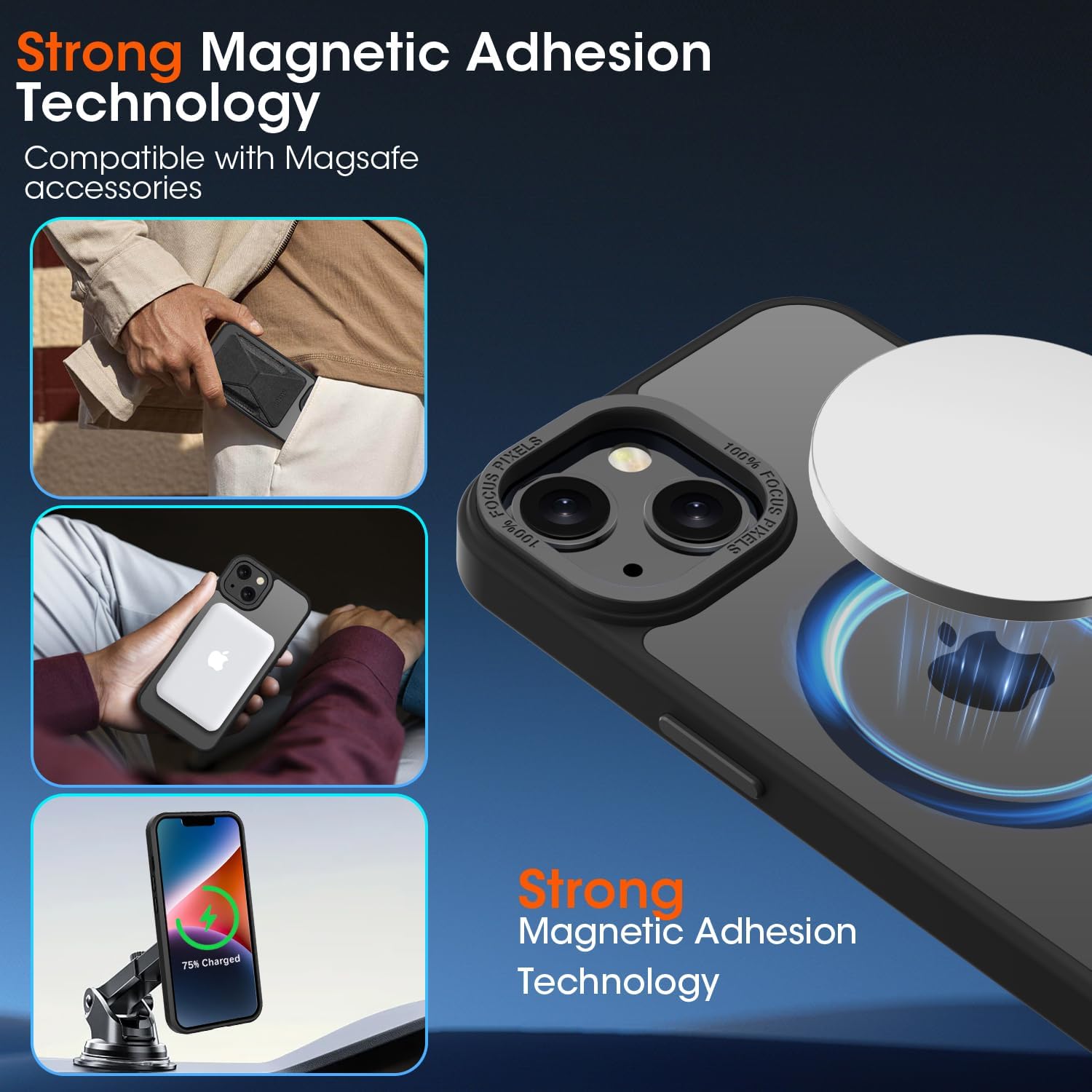 Detalle de KPPIT Magnetic for iPhone 13 Case – MagSafe Compatible, Shockproof Frosted Translucent Case (6.1")
