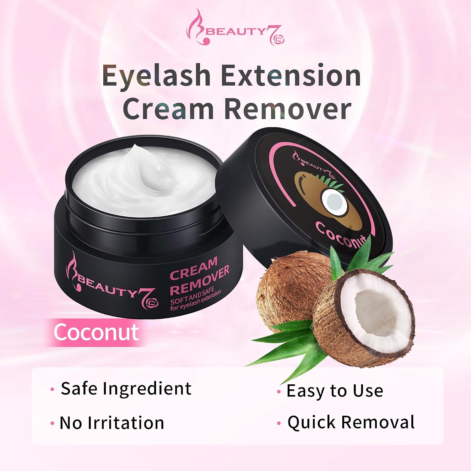 Detalle 2 de Beauty7 Wimpernkleber Entferner Cream – Sanfte Entfernung von Wimpernverlängerungen (5 g, Duft Kokosnuss)