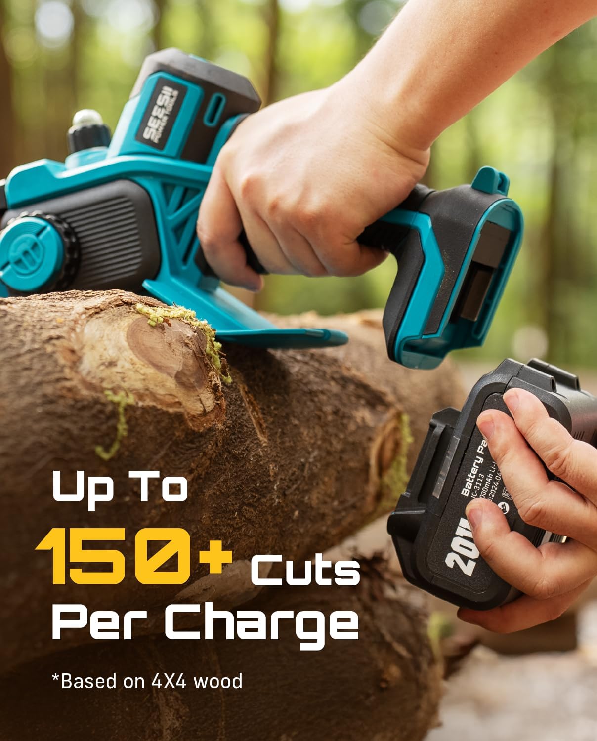 Detalle 2 de Seesii M8 Boost 8-Inch Cordless Mini Chainsaw with Brushless Motor