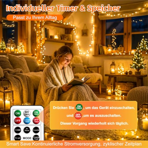 Detalle de SINAMER 6 Stück Micro LED Lichterkette mit aufladbarer Batterie, 2 m, 20 LEDs