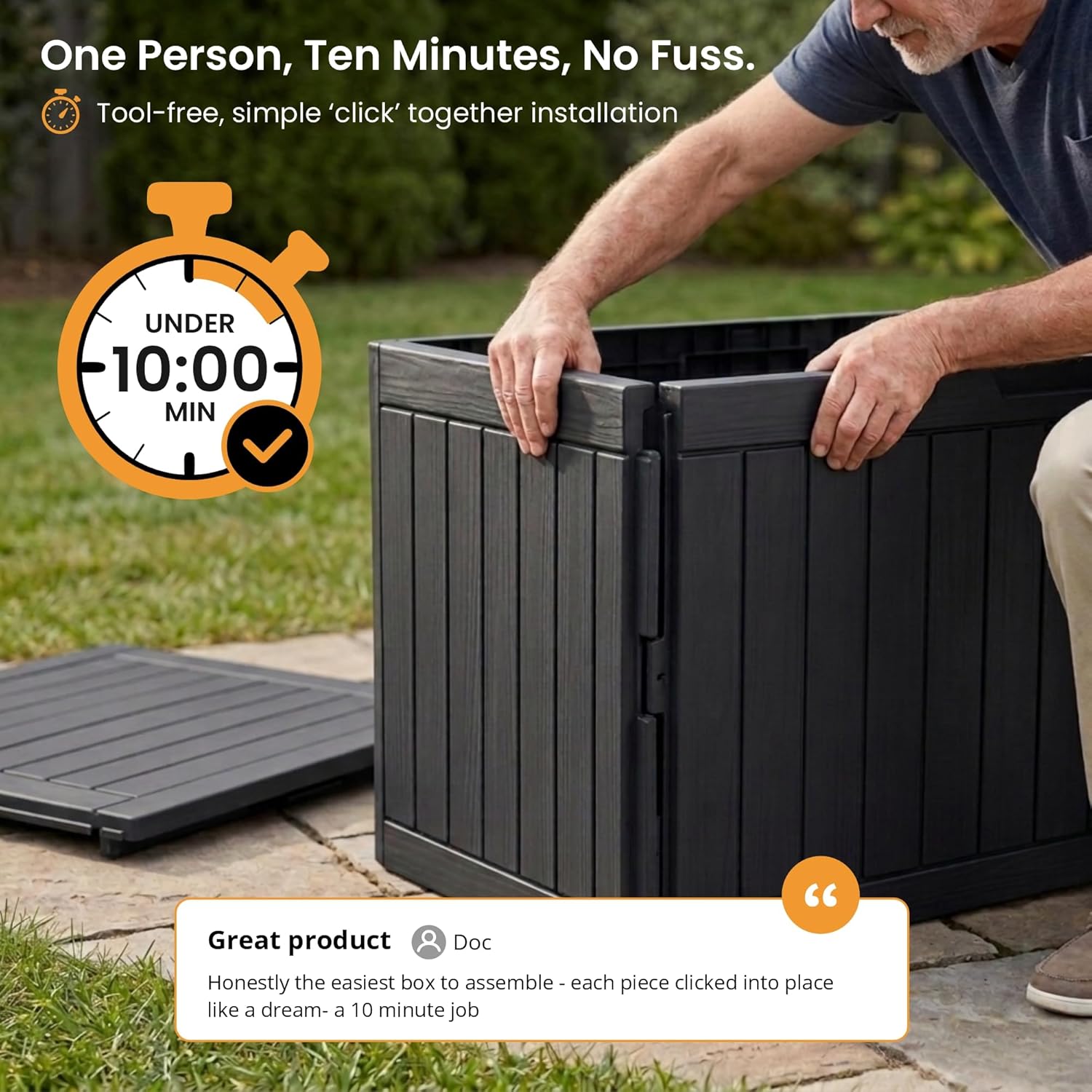 Thumbnail 4 de Olsen & Smith 170L Lockable Outdoor Garden Plastic Storage Box (Small) – Weather Resistant, Wood Panel Effect (Black)