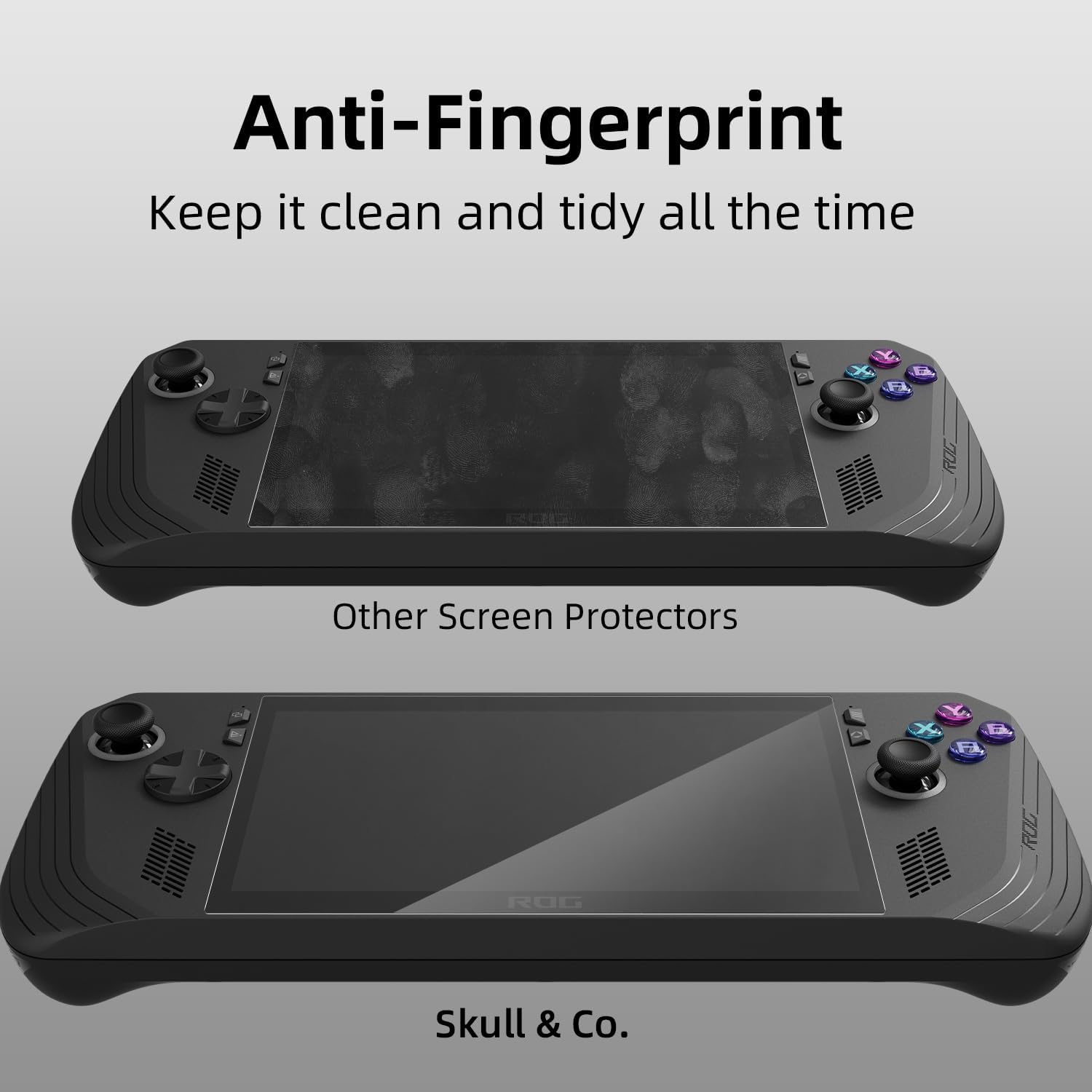Detalle de Skull & Co. High Transparency Hochsensitives Tempered Glass Displayschutz für ROG Ally X (2-Stück) mit Positioner-Installationskit – HD Klarheit