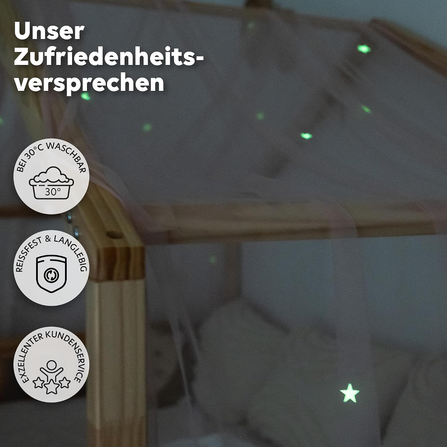 Detalle de lilimaus HB-SINGLE-STARS-135x420-SANFTROSA bedhemel met lichtgevende sterren, 135 x 420 cm