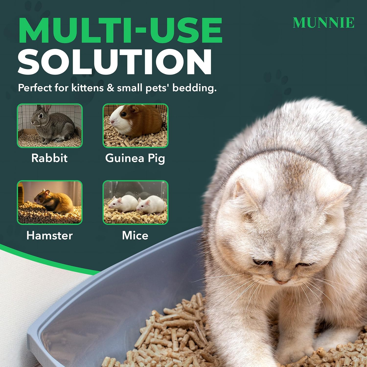 Detalle de Munnie Cat Litter 30L – Biodegradable, Dust-Free, Unscented Wood Pellets for Cats & Kittens
