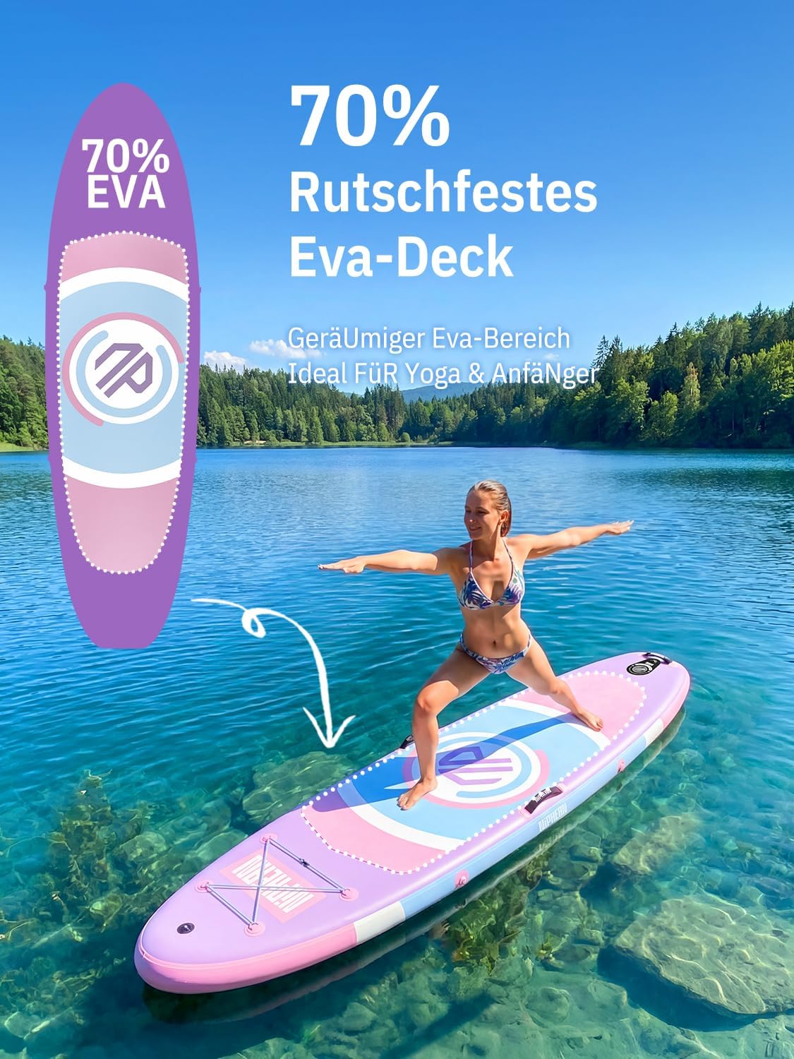 Detalle de Niphean Stand Up Paddling Board mit Sitz (8 kg, 305×83×15 cm) – ultraleichtes SUP für Frauen, Yoga & Haustier-Freundlich