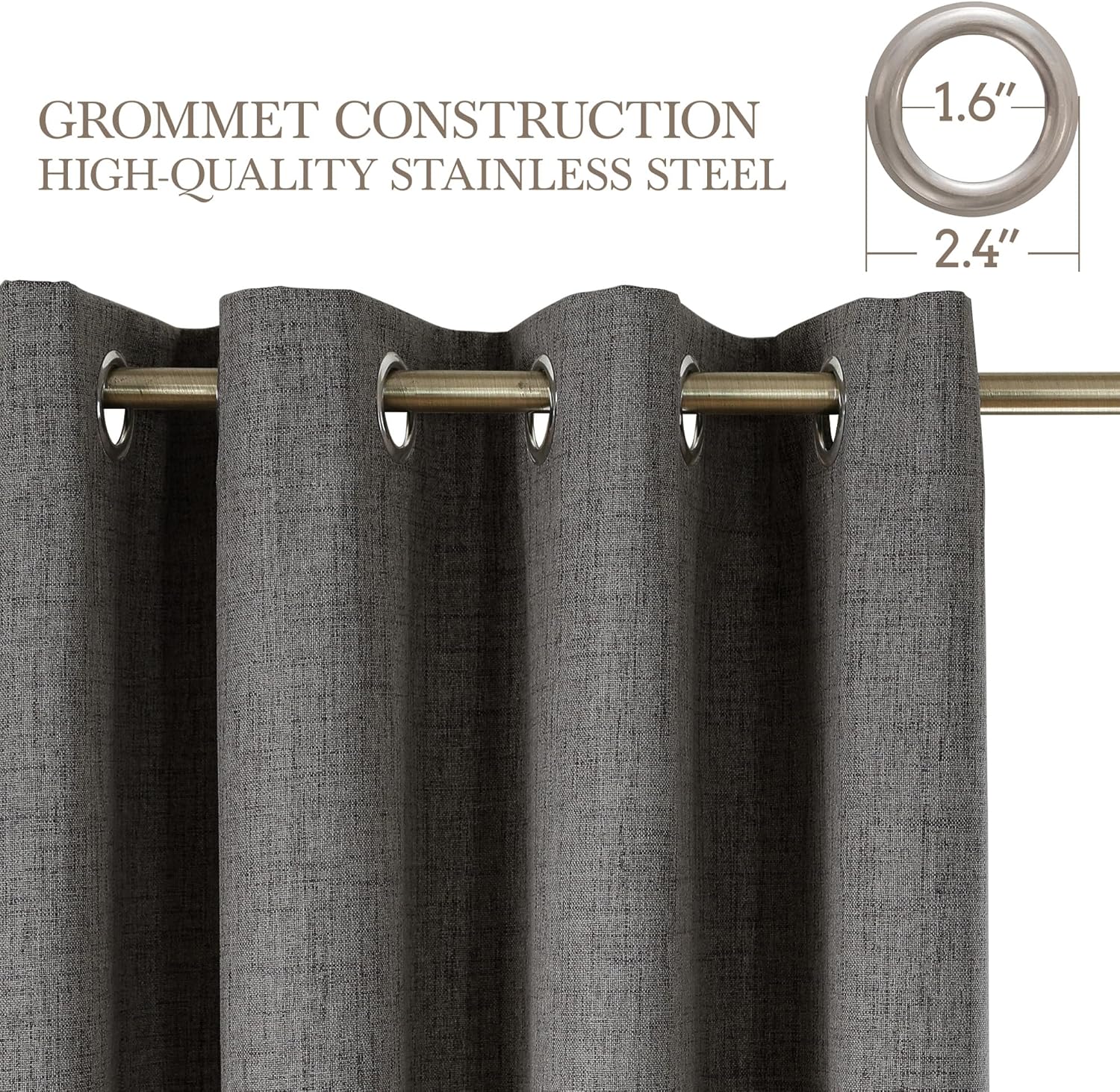 Detalle 2 de CUCRAF 100% Blackout Curtains Grey, 2 Panels, 66 x 90 Inch – Energy-Saving, Noise-Reducing, Linen-Look Blackout Drapes