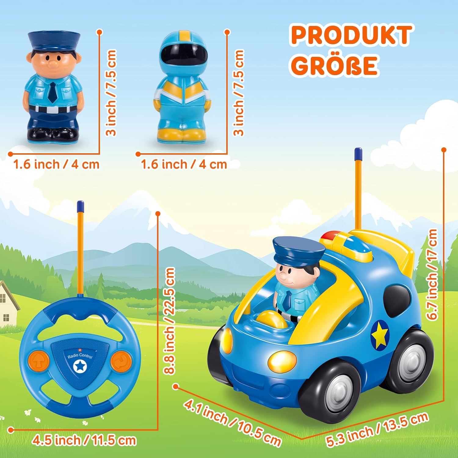 Detalle de Pup Go Fernbedienung Cartoon Polizeiauto – RC-Auto für Kinder mit Musik und Licht