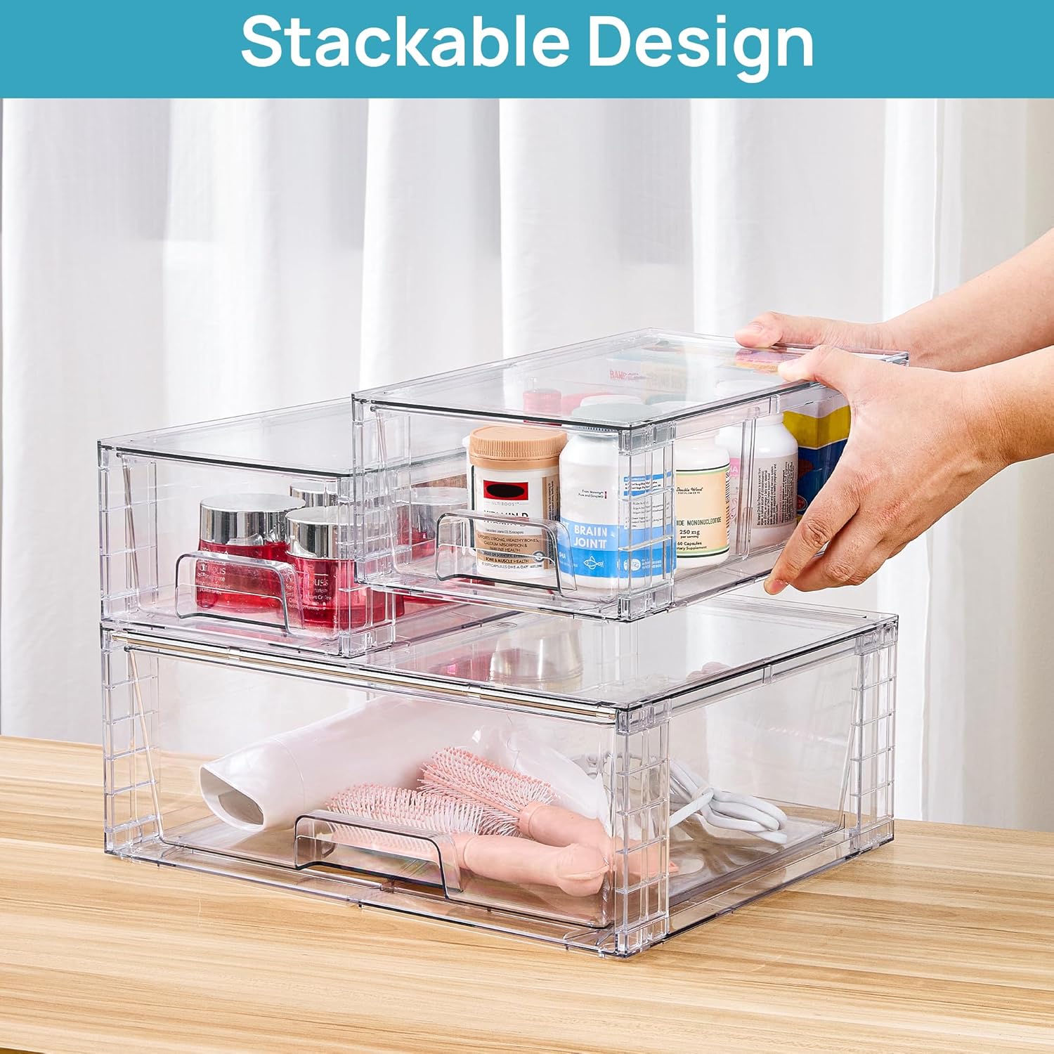 Thumbnail 3 de Vtopmart 3 Pack Stackable Storage Drawers 3pcs