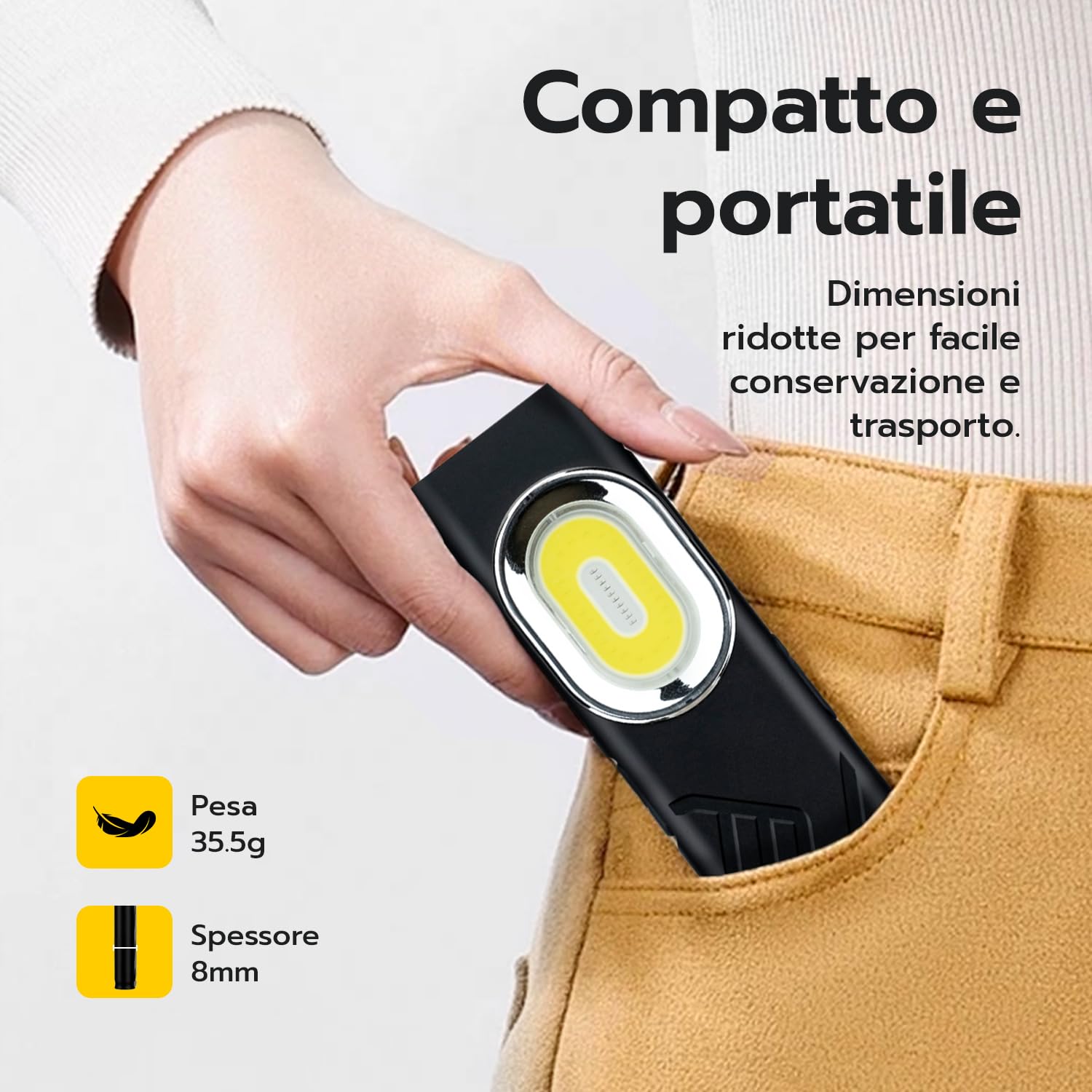 Detalle de Wigearss Torcia LED COB ricaricabile USB
