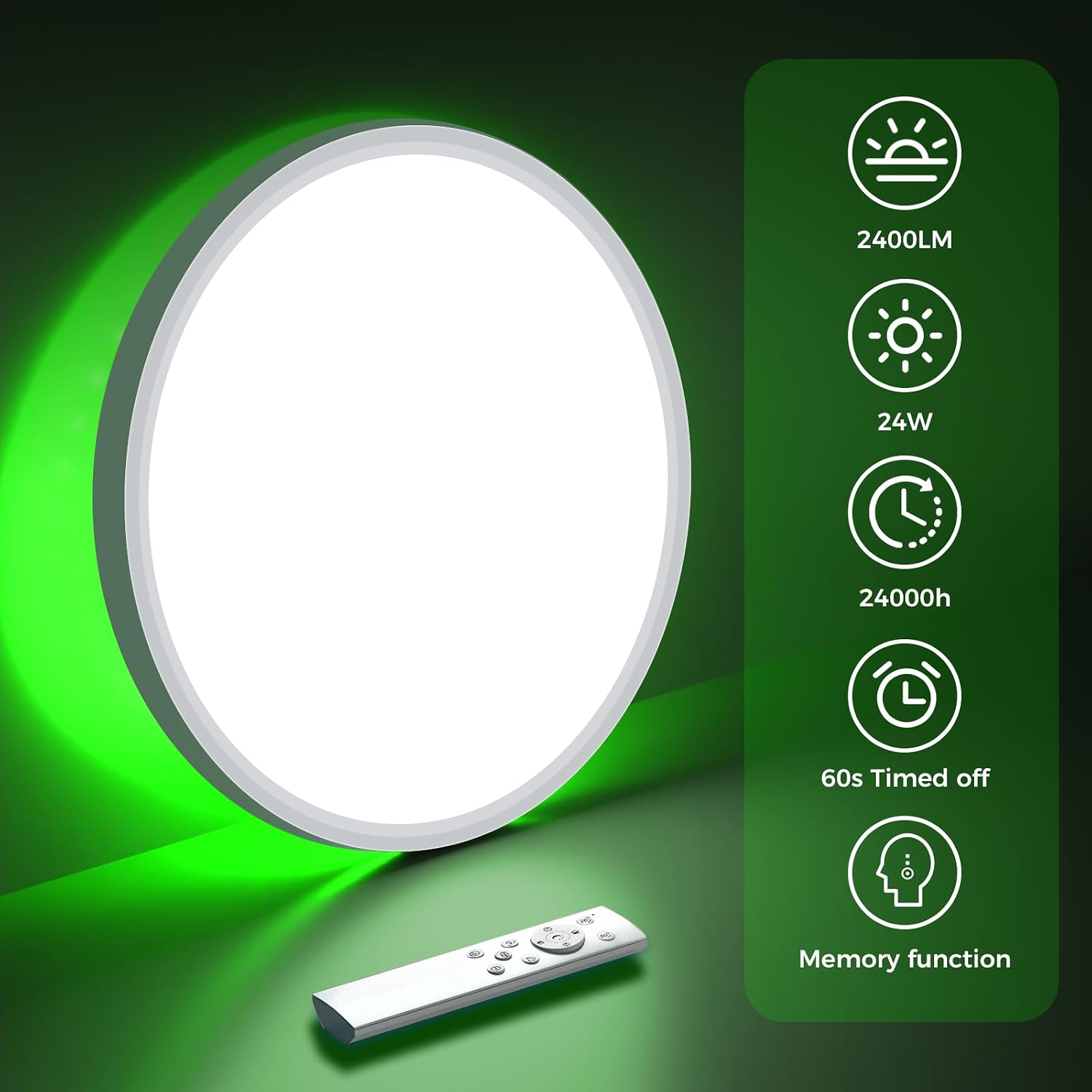 Detalle de Zemty LED-Deckenleuchte mit Fernbedienung (RGB, 3000–6500K) – dimmbar, IP54, 29 cm