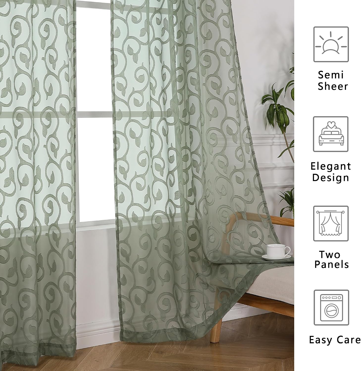 Detalle de OWENIE Semi-Sheer Curtains, 72-Inch Length