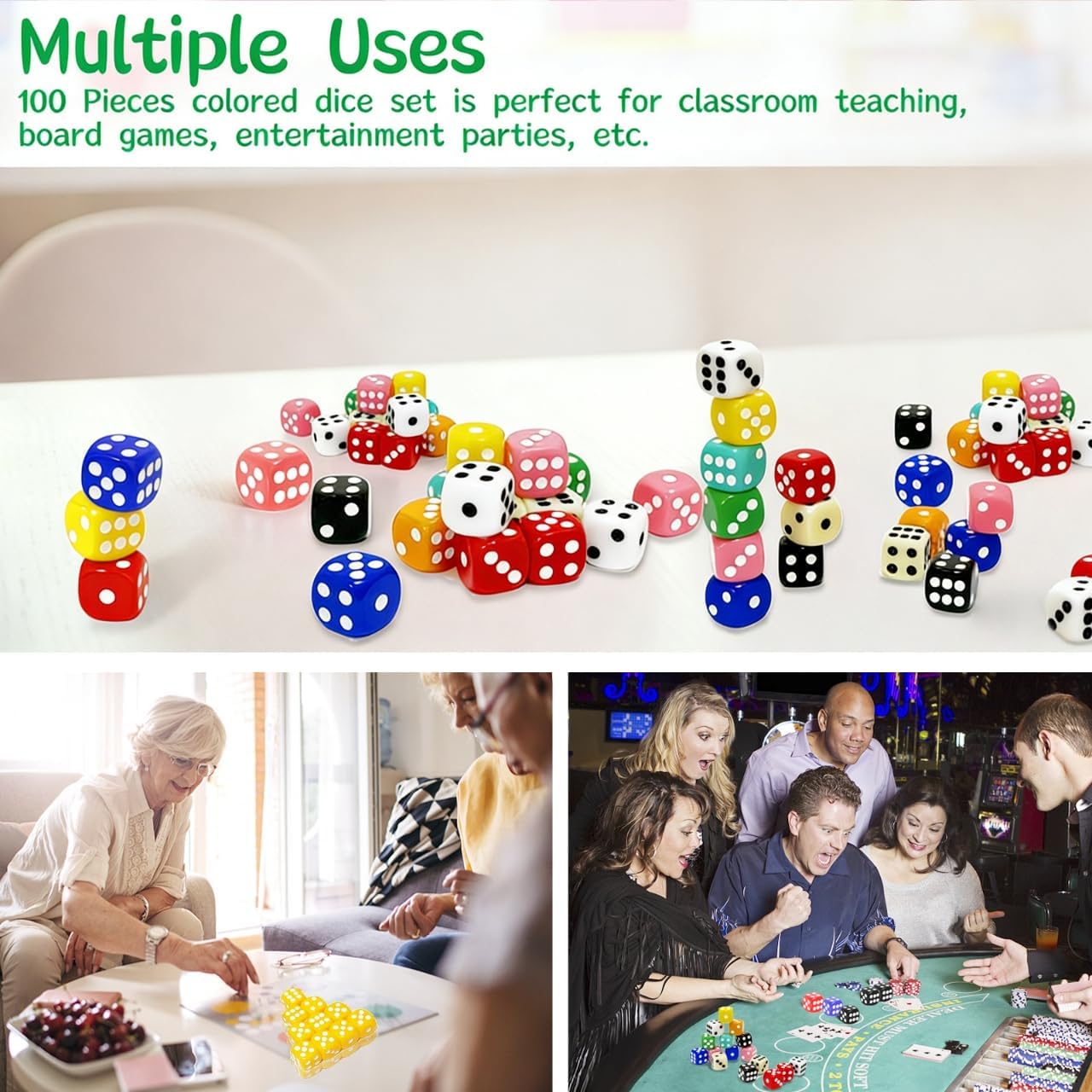 Detalle de SLSESIN 100 Pieces 16MM Dice Set with Colorful D6 and Portable Box
