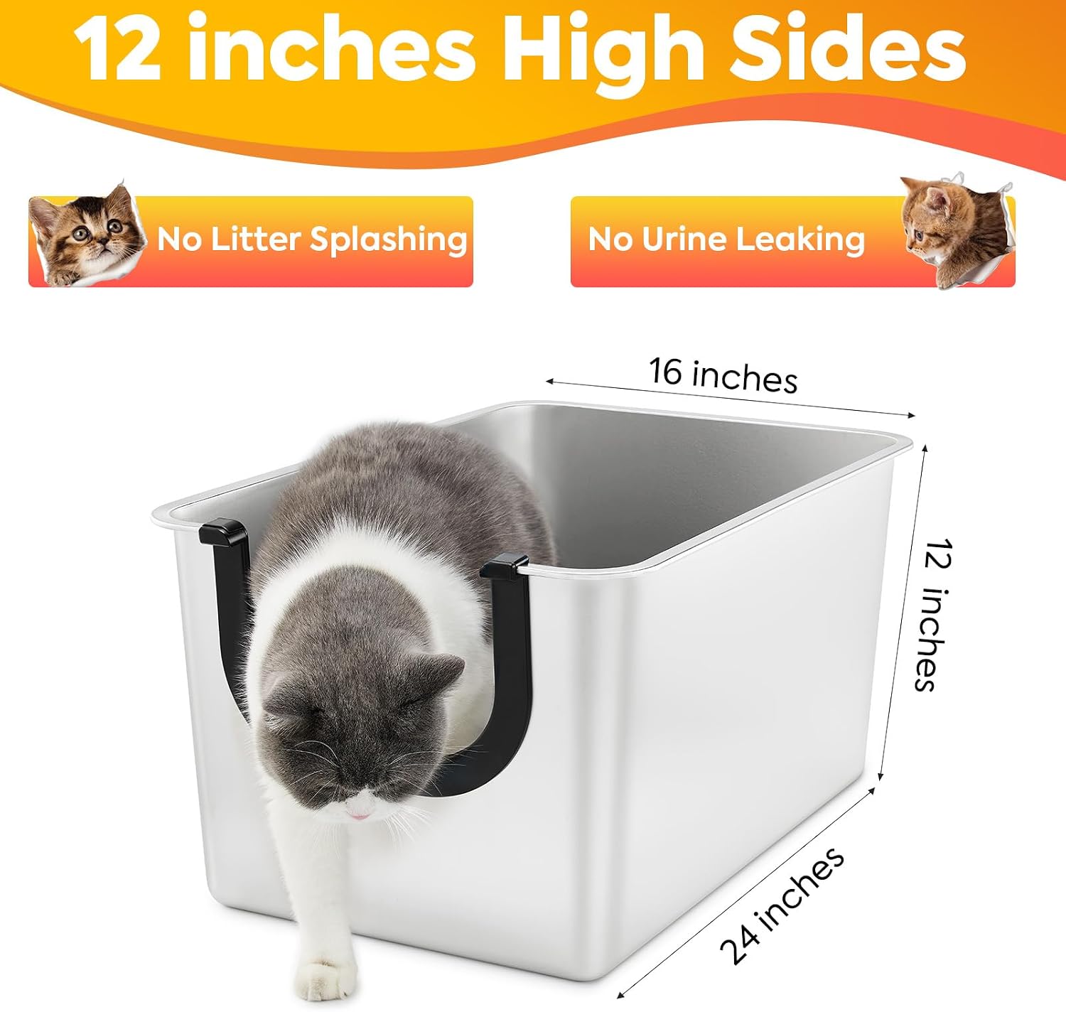 Detalle 2 de Yangbaga Große Katzenklo Edelstahl XXL – Offenes Katzentoilette mit Hohem Rand