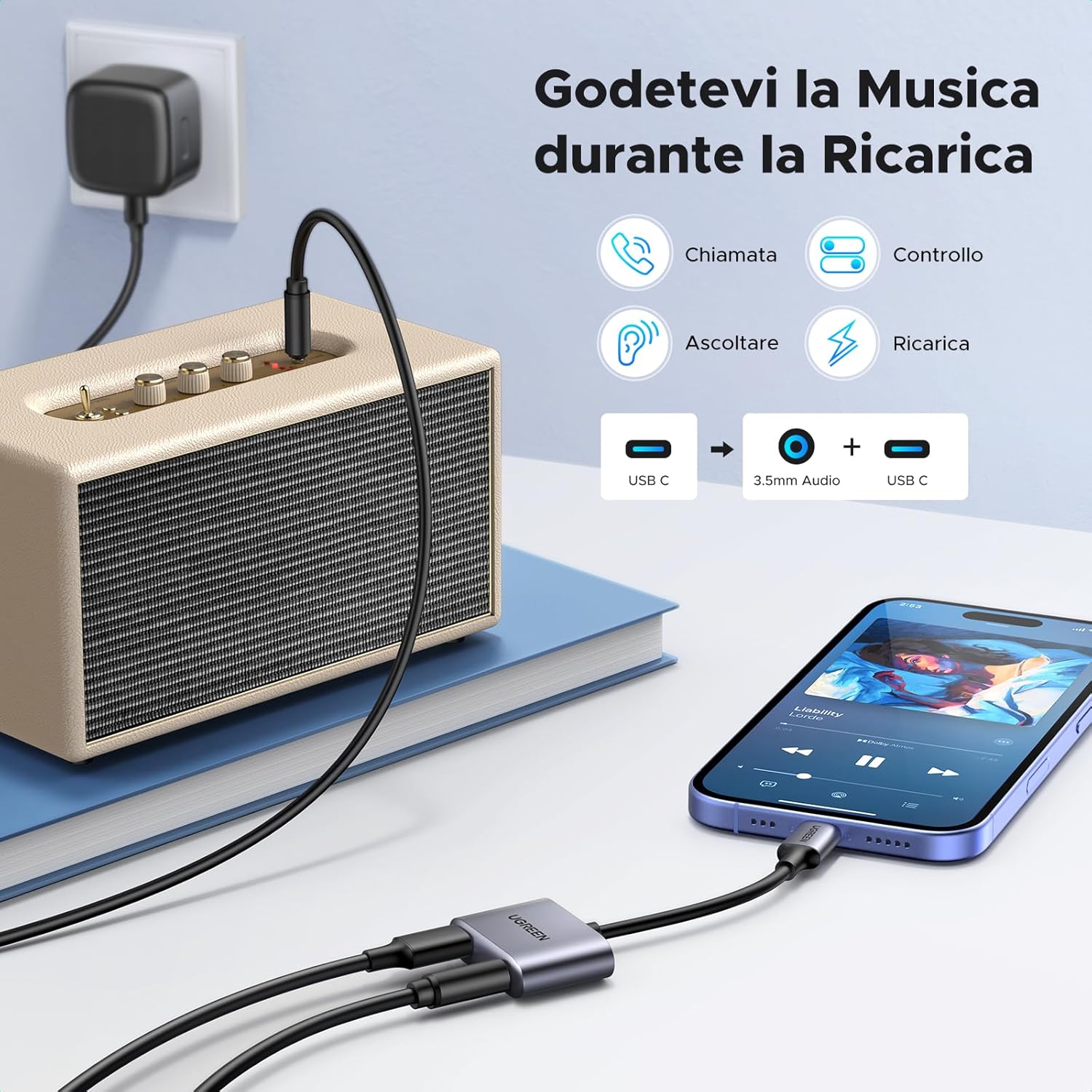 Thumbnail 1 de UGREEN Adattatore USB C a Jack 3,5 mm e Ricarica PD 30W con DAC integrato