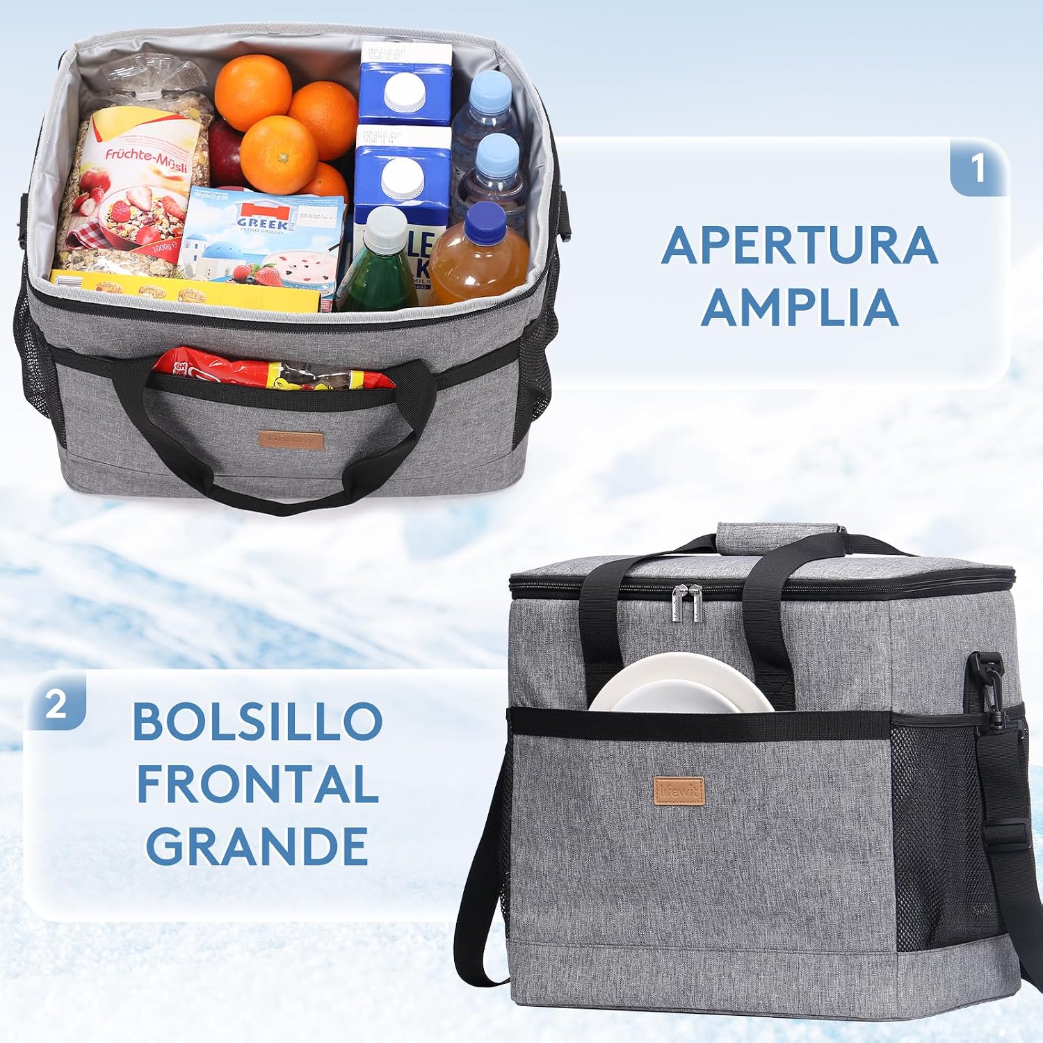 Thumbnail 5 de Lifewit Nevera Portátil 30L: Bolsa isotérmica plegable en gris para playa, picnic y viaje