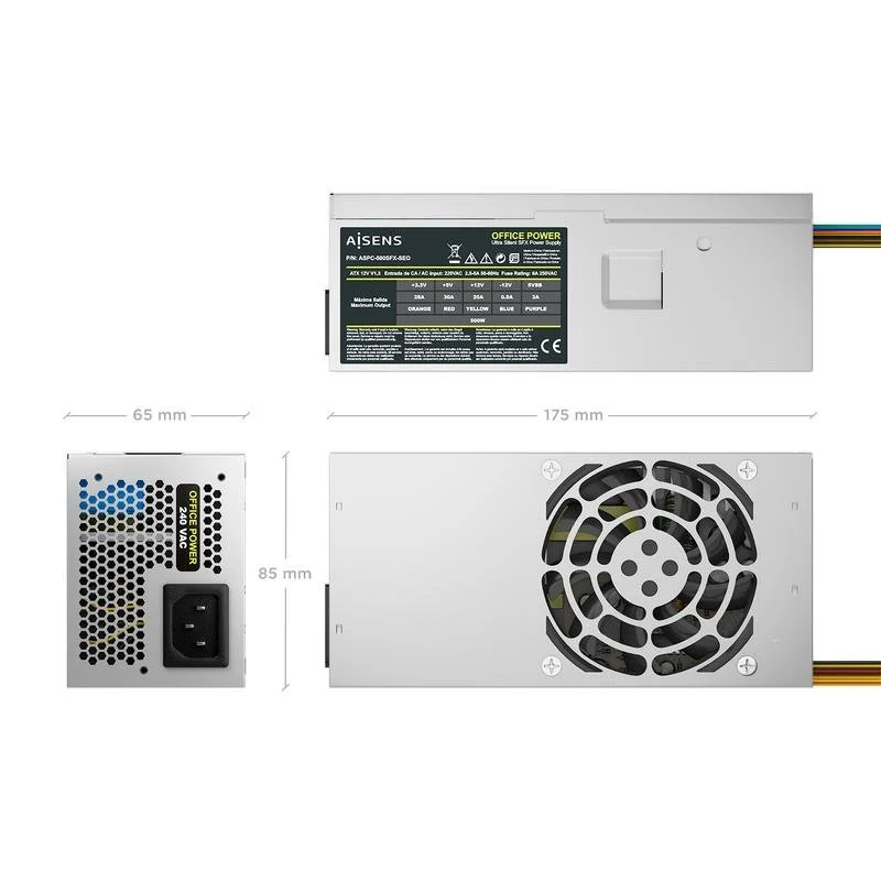Detalle de Fuente de Alimentación Aisens ASPC-500TFX-SEO 500W ATX 2.0 en formato TFX (plata)