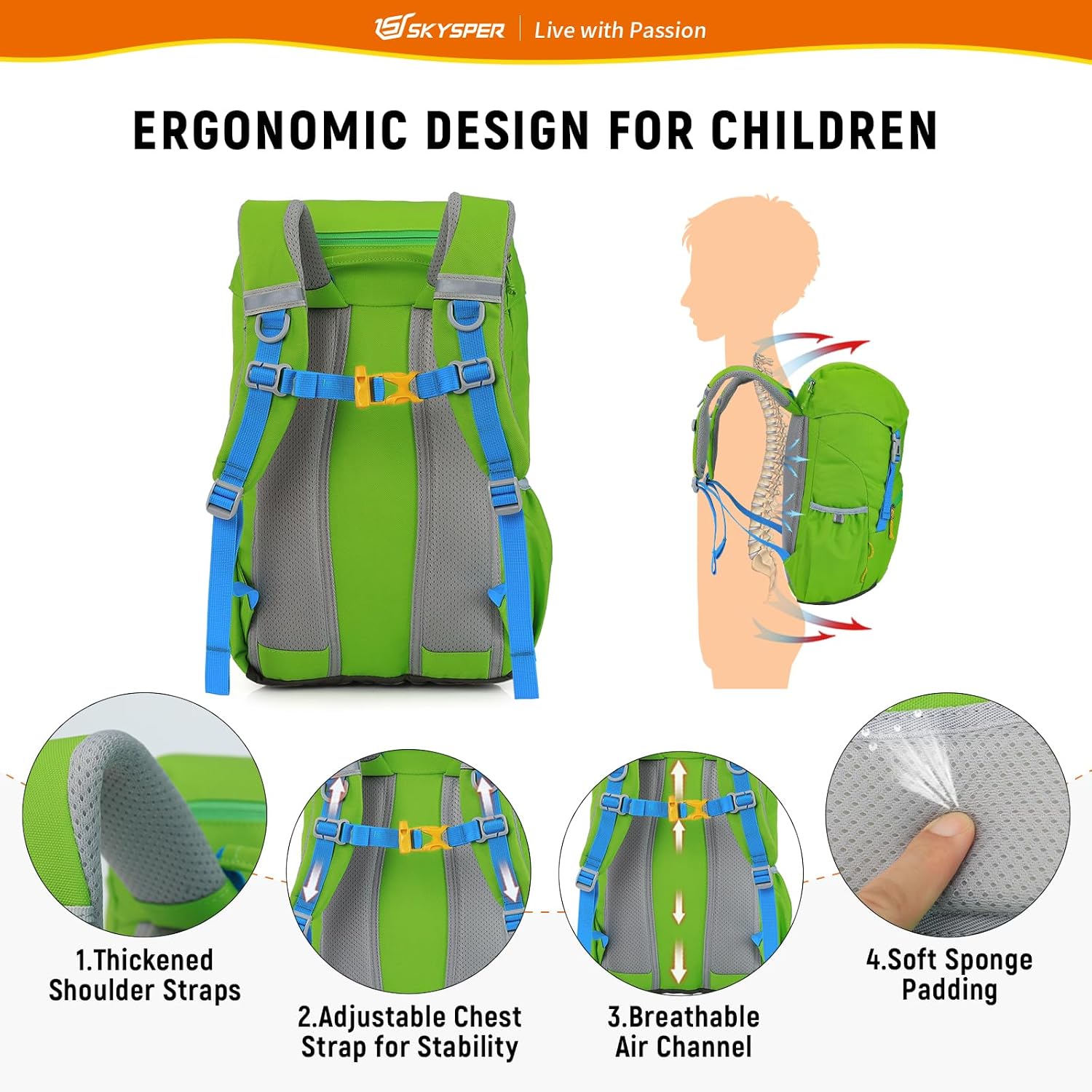 Detalle de SKYSPER Zaino Bambino 15 Litri per Escursioni: Leggero, Compatto e Pronto per Avventure all’Aperto