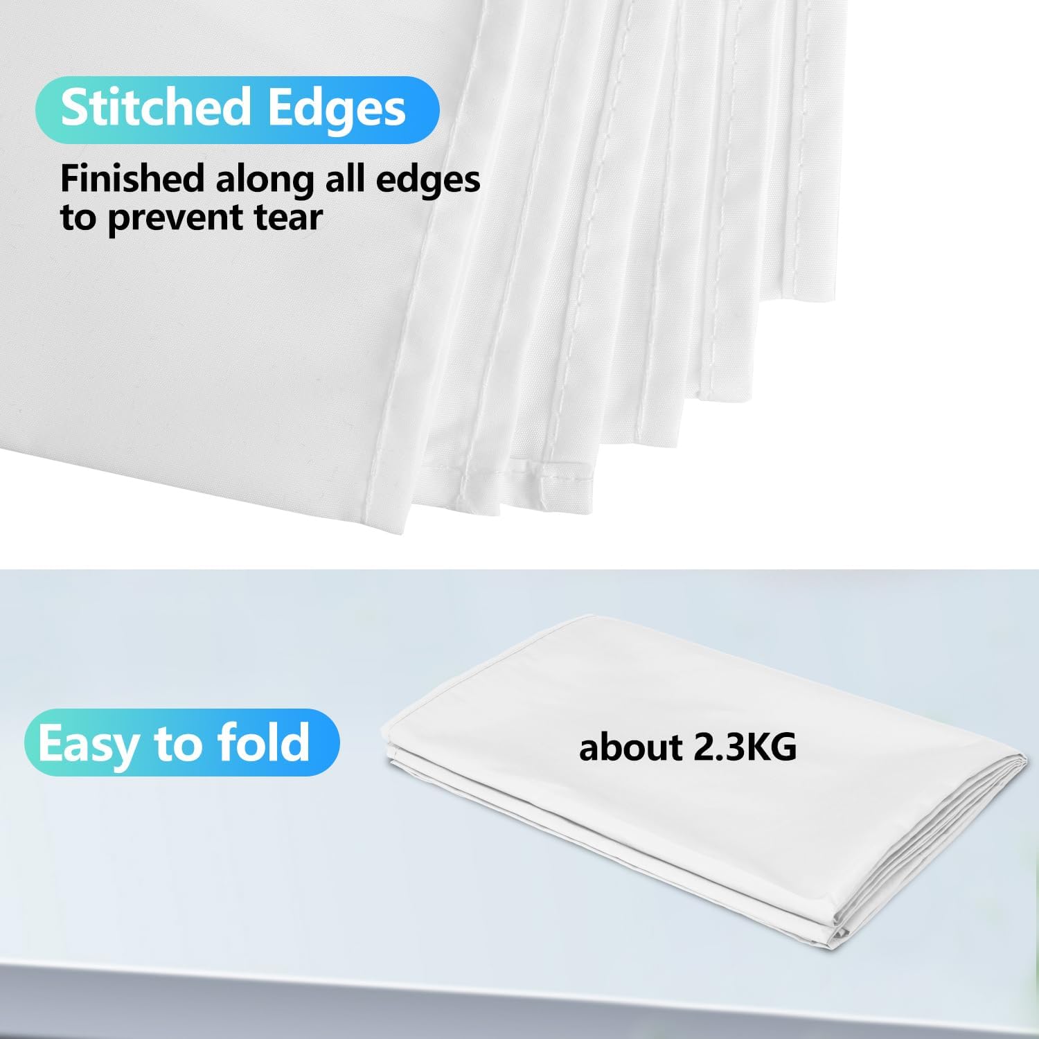 Detalle 2 de JEBUTU White Backdrop XL 3x6m – Large, Washable Polyester Background for Studio, Live Streaming & Meetings