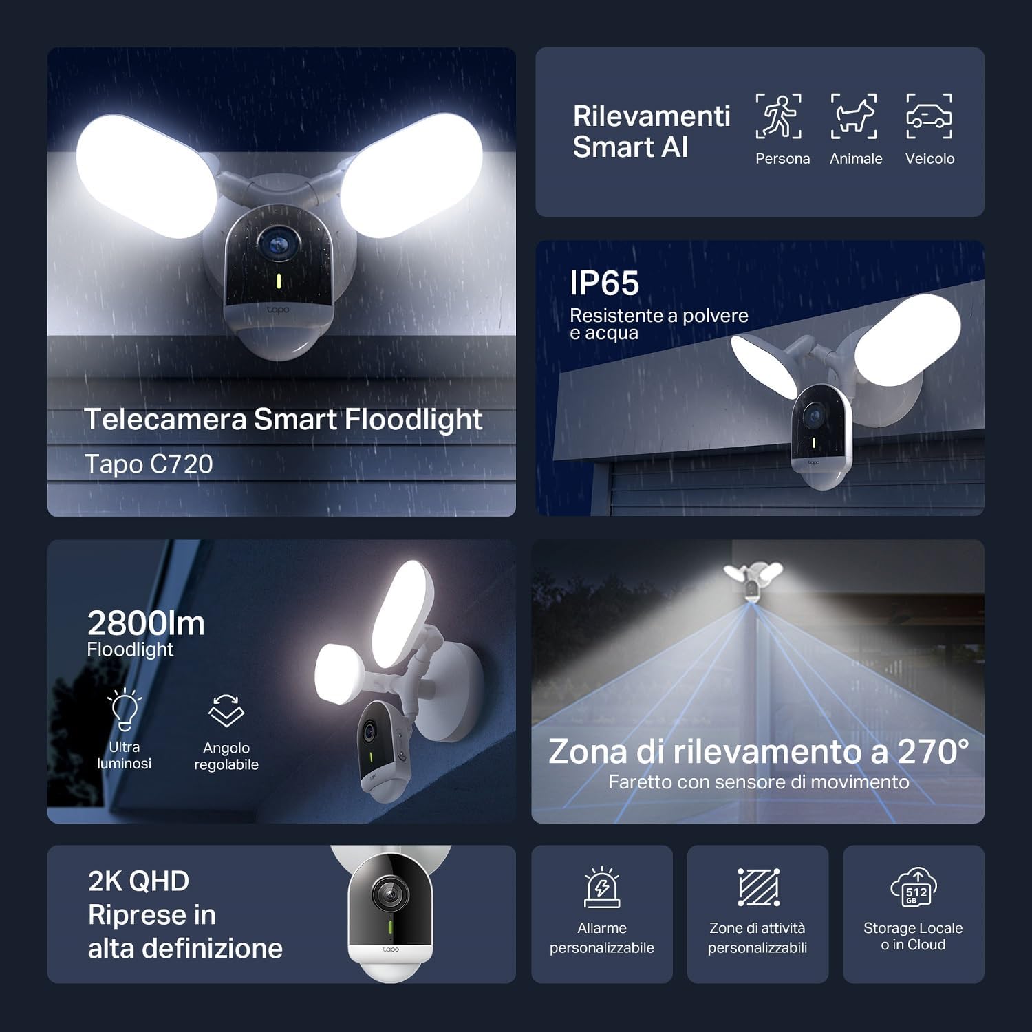 Thumbnail 1 de Tapo C720 Telecamera Wi‑Fi esterno 2K 4MP con visione a colori e proiettori 2.800 lumen