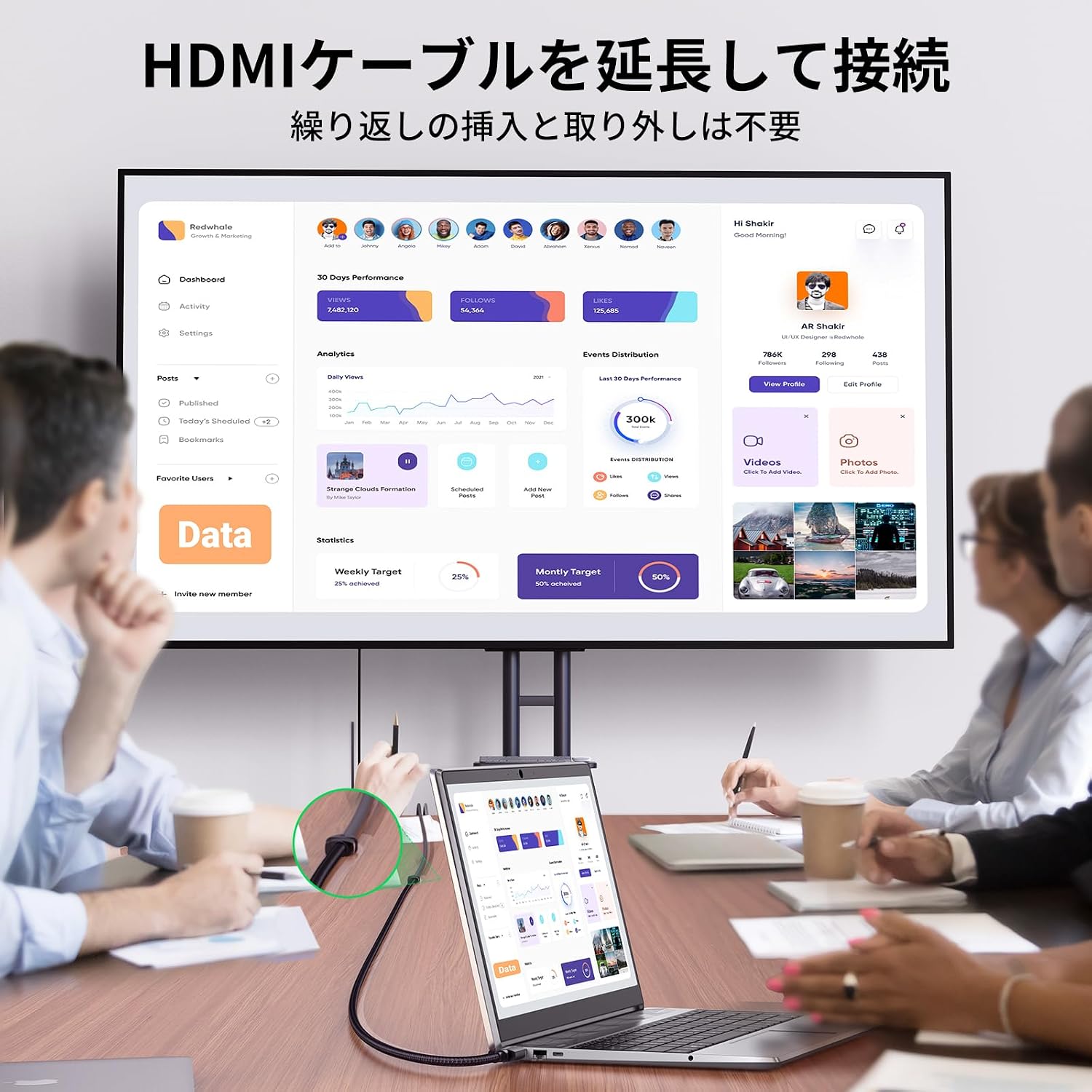 Detalle 2 de UGREEN HDMI 2.1延長ケーブル 1M、8K/60Hz・48Gbps・ナイロン編組、オス-メス