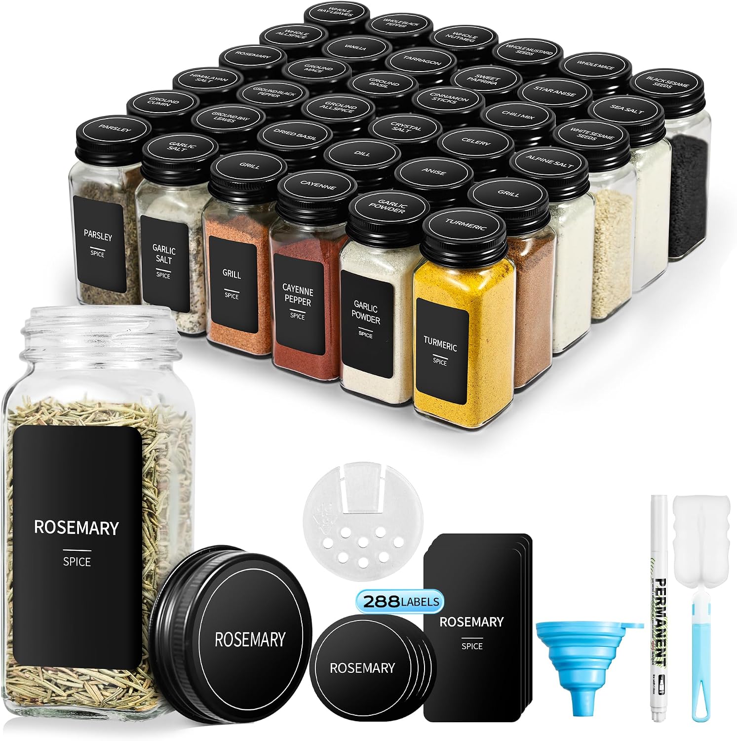 Detalle de BAVATEE D01-307-FR kruidenpotjes, vierkant, zwart, 120 ml met zeef