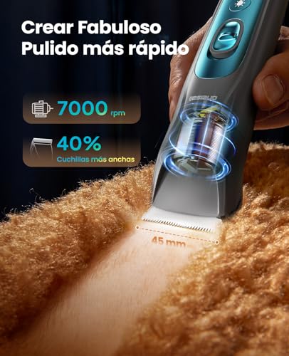 Detalle 2 de oneisall Cortapelos silencioso 4 en 1 para perros y gatos con luz LED (Azul) – Aseo completo y suave