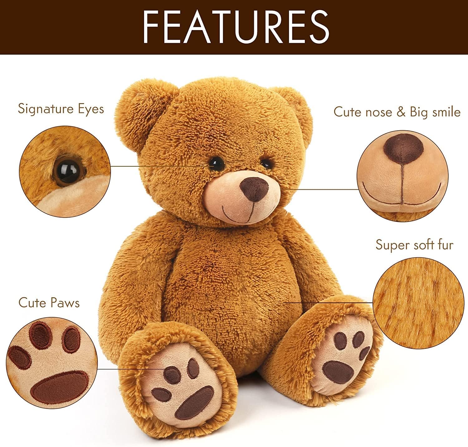 Detalle de LotFancy Teddybär Kuscheltier 50 cm – weicher Plüschbär, Braun