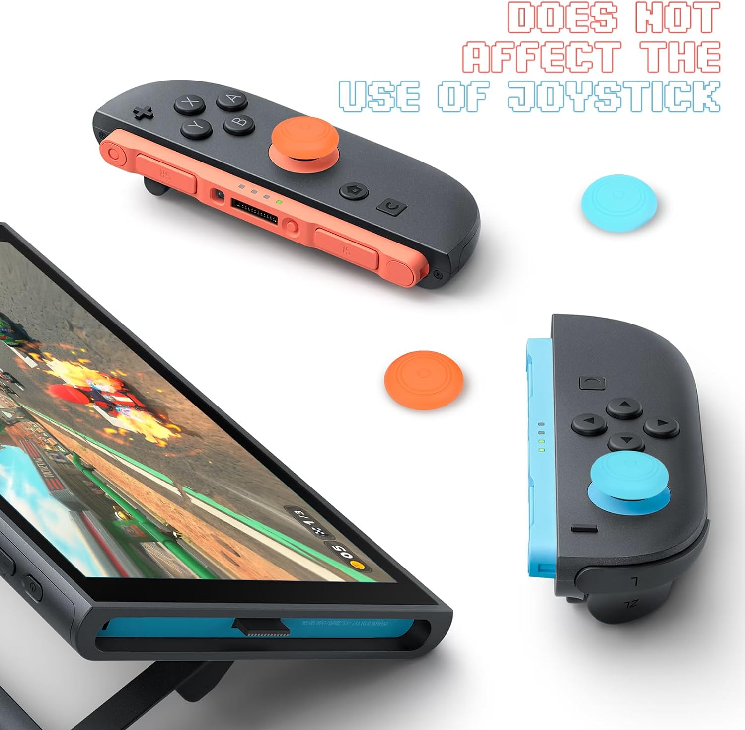 Detalle de DLseego Thumb Grip Caps for Switch 2 (4 Pack) – Silicone Joystick Covers in Blue & Orange