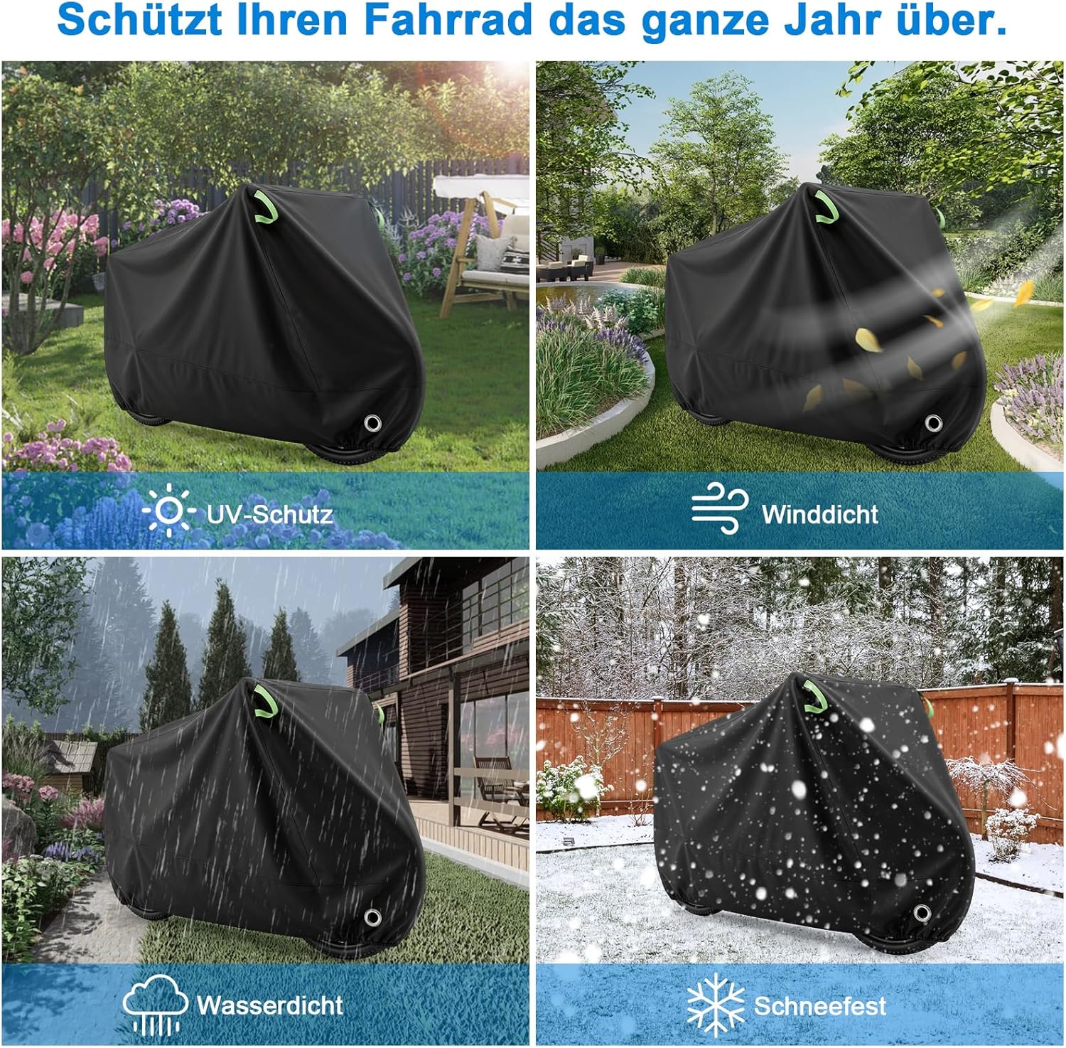 Detalle 2 de VAINDE 2er Set Fahrradabdeckung 200 x 110 x 70 cm – wasserdicht, 210D Oxford, mit Schlossloch