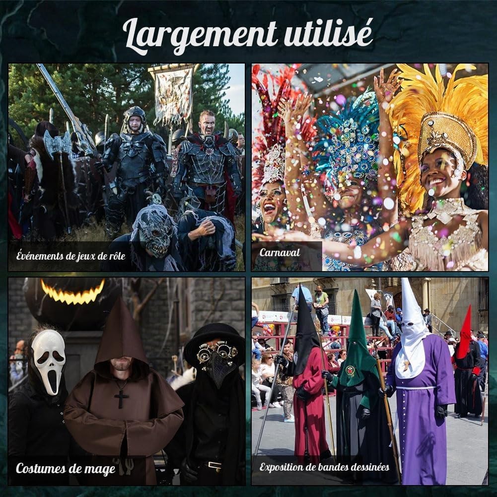 Detalle de AOMIG monnikskostuum voor heren met capuchon, tuniek en kruis
