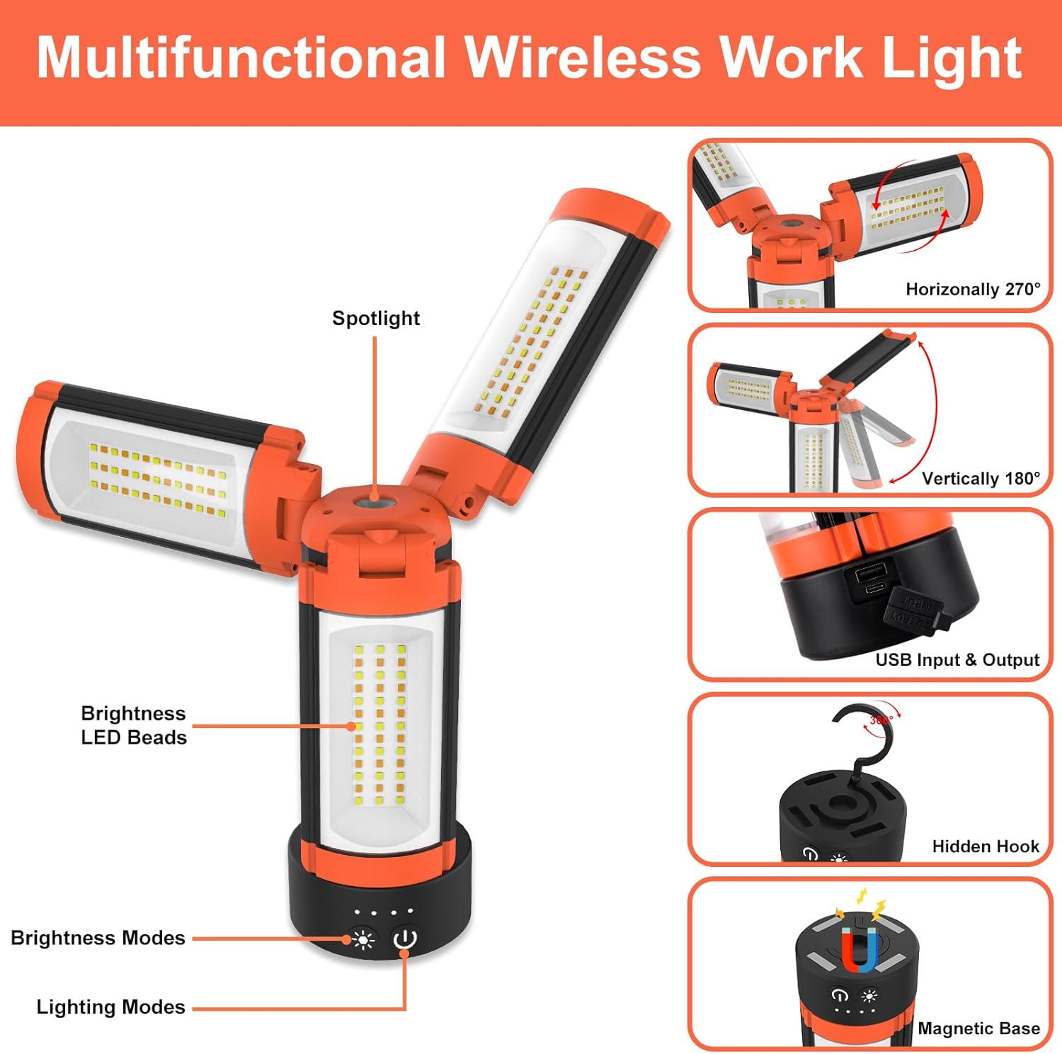 Detalle 2 de T-SUN Waterproof Camping Light with Tripod – 9000mAh, 3500LM, USB Rechargeable LED Work Light