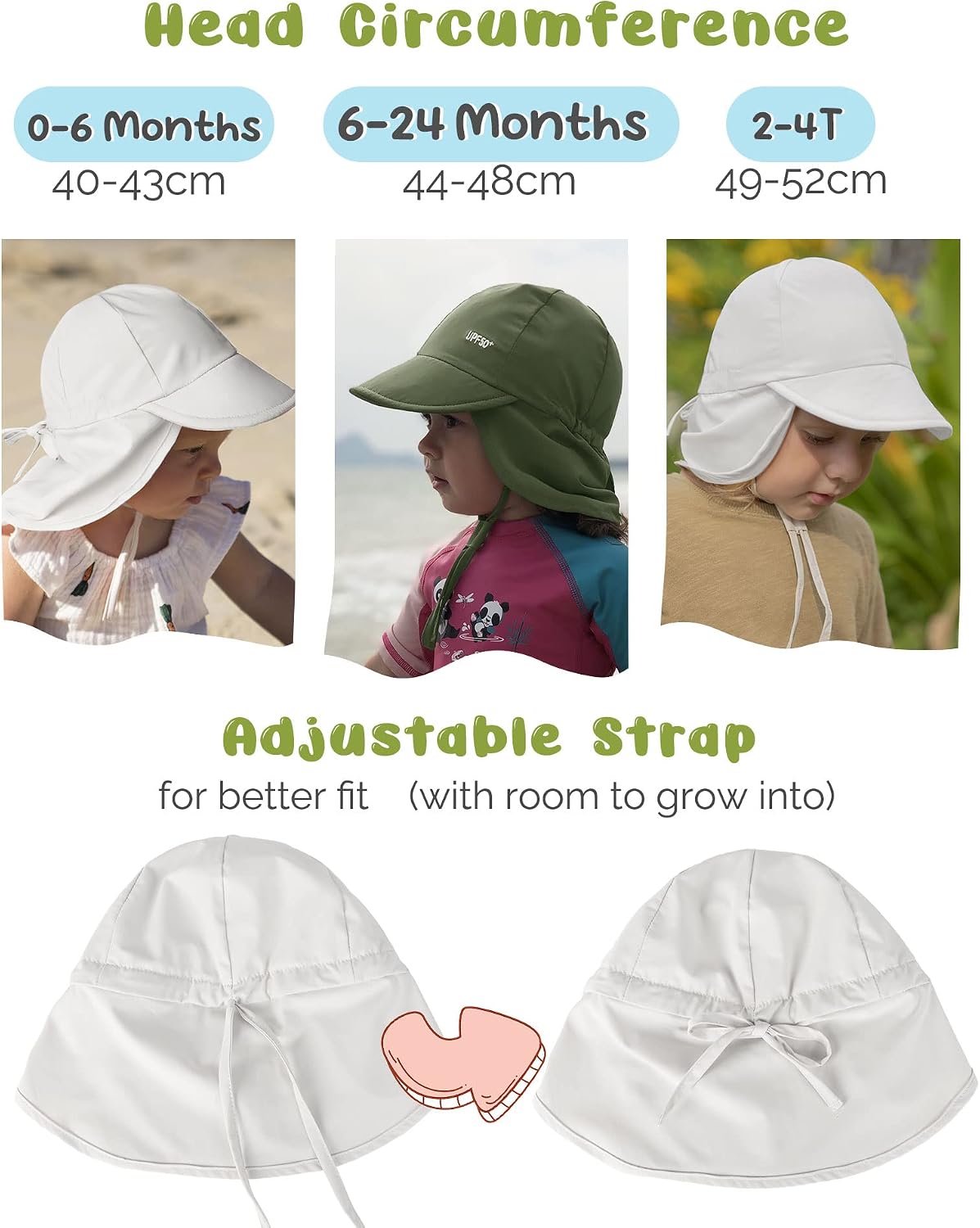 Thumbnail 4 de FURTALK Baby Sonnenhut mit Nackenklappe (UPF 50+) & verstellbarer Kinnband – schnelltrocknend für Kleinkinder