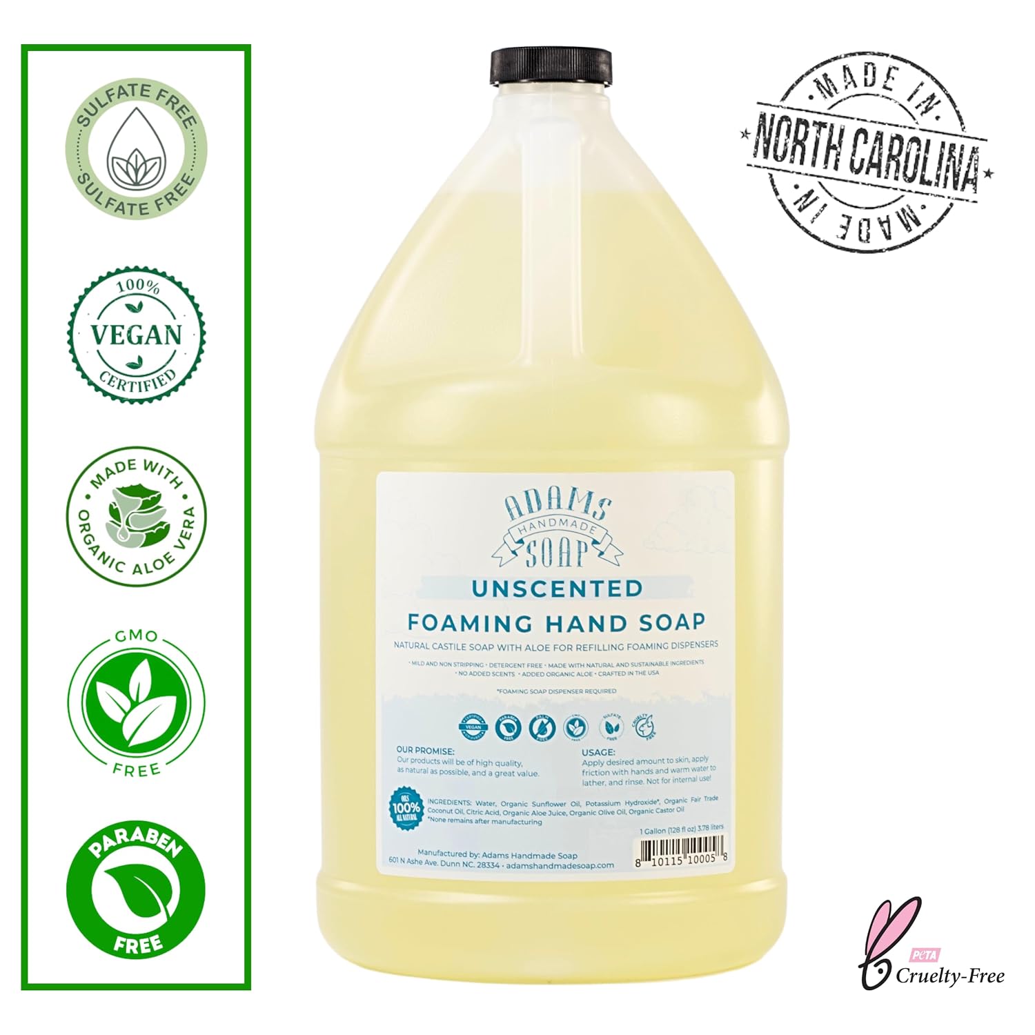 Detalle 2 de Adams Handmade Soap Thin Castile Foaming Liquid Hand Soap 1 Gallon Refill (Unscented)