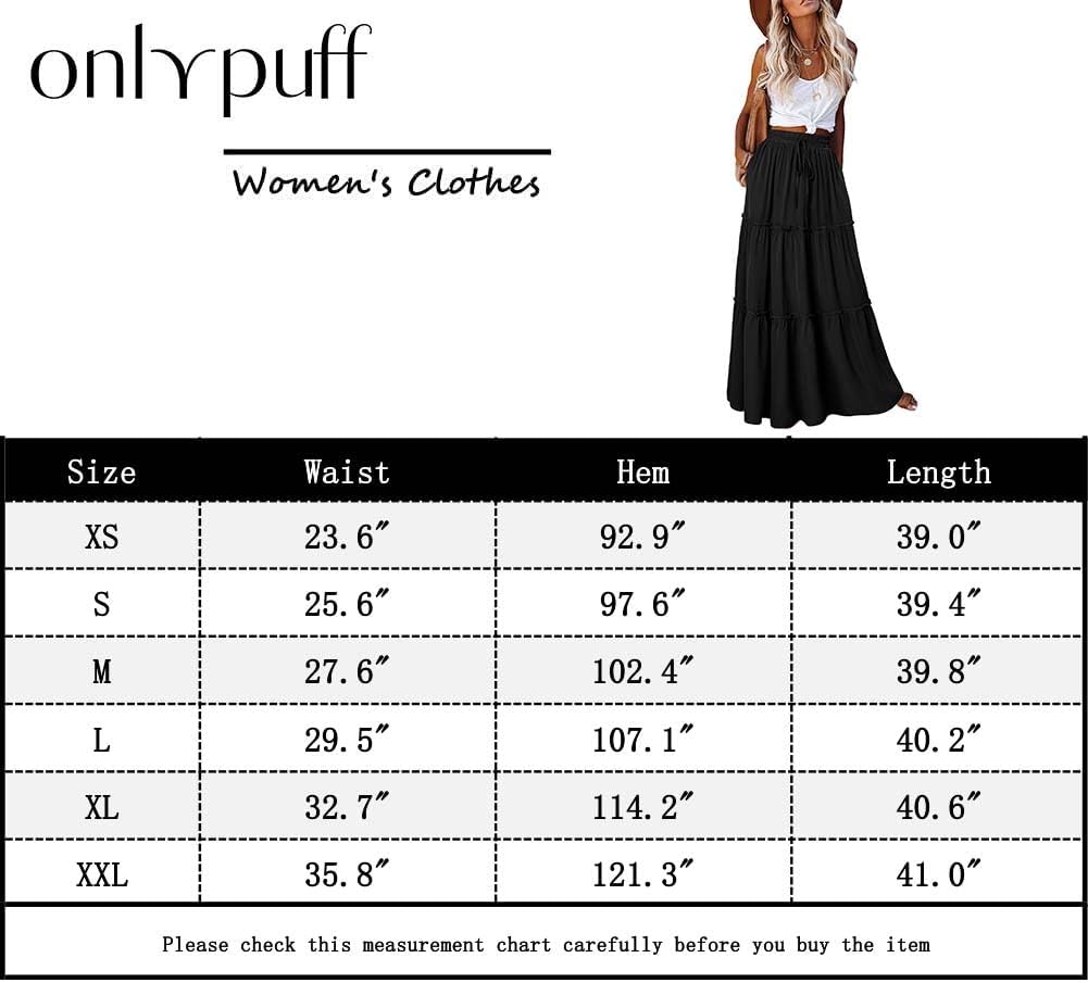 Detalle 1 de onlypuff Boho Maxi Skirt for Women, High-Waisted with Pockets