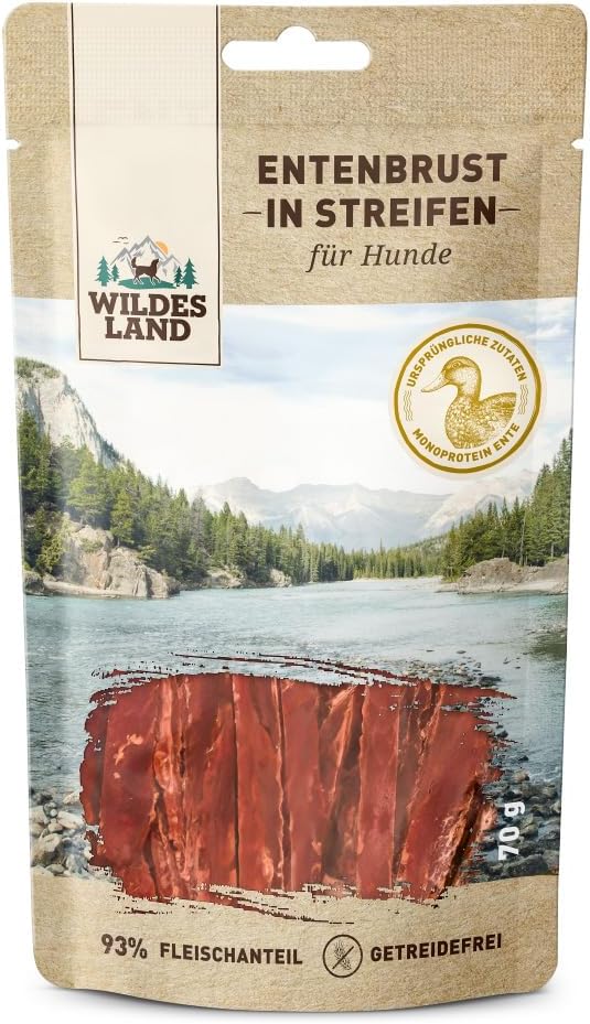 Detalle de Wildes Land eendenmagret in stroken: snack met 93% eend, 70 g