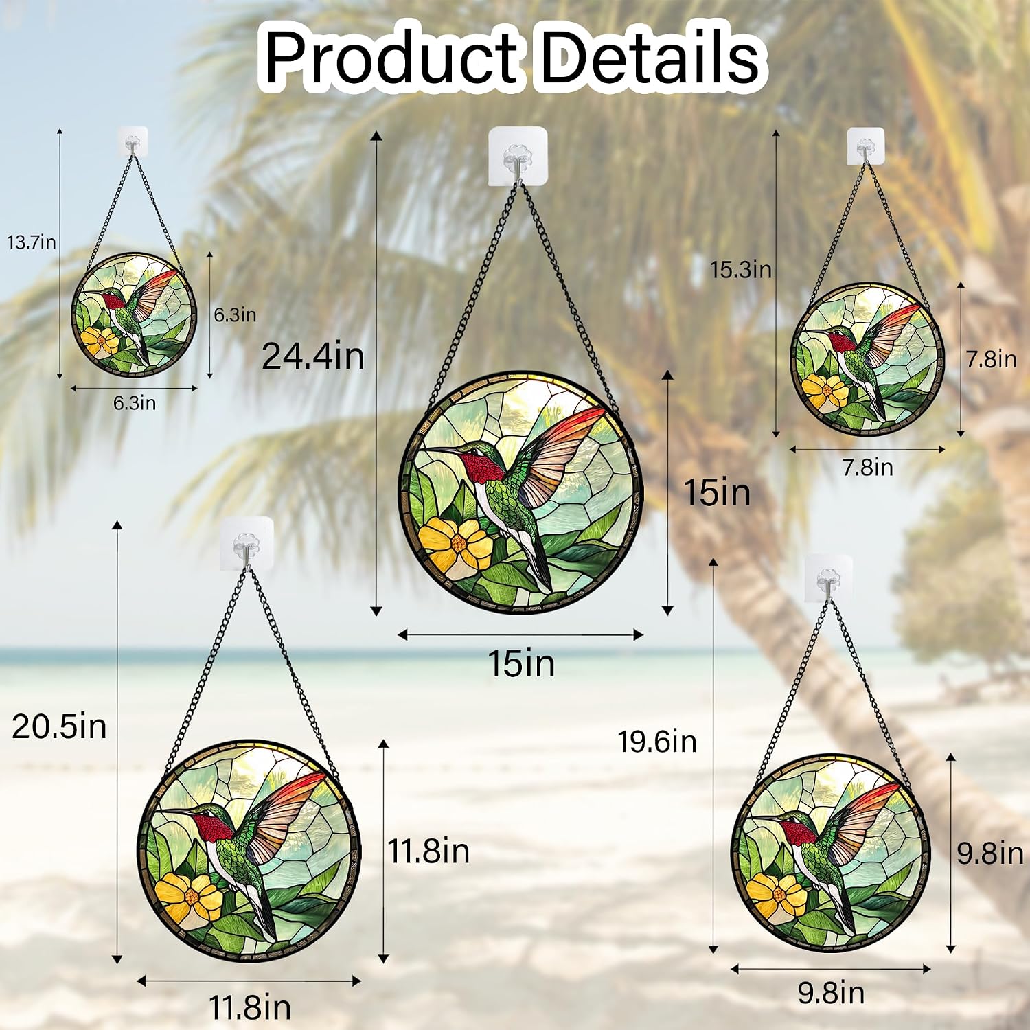 Thumbnail 6 de Hummingbird Stained Glass Window Suncatcher, 9.8 in.