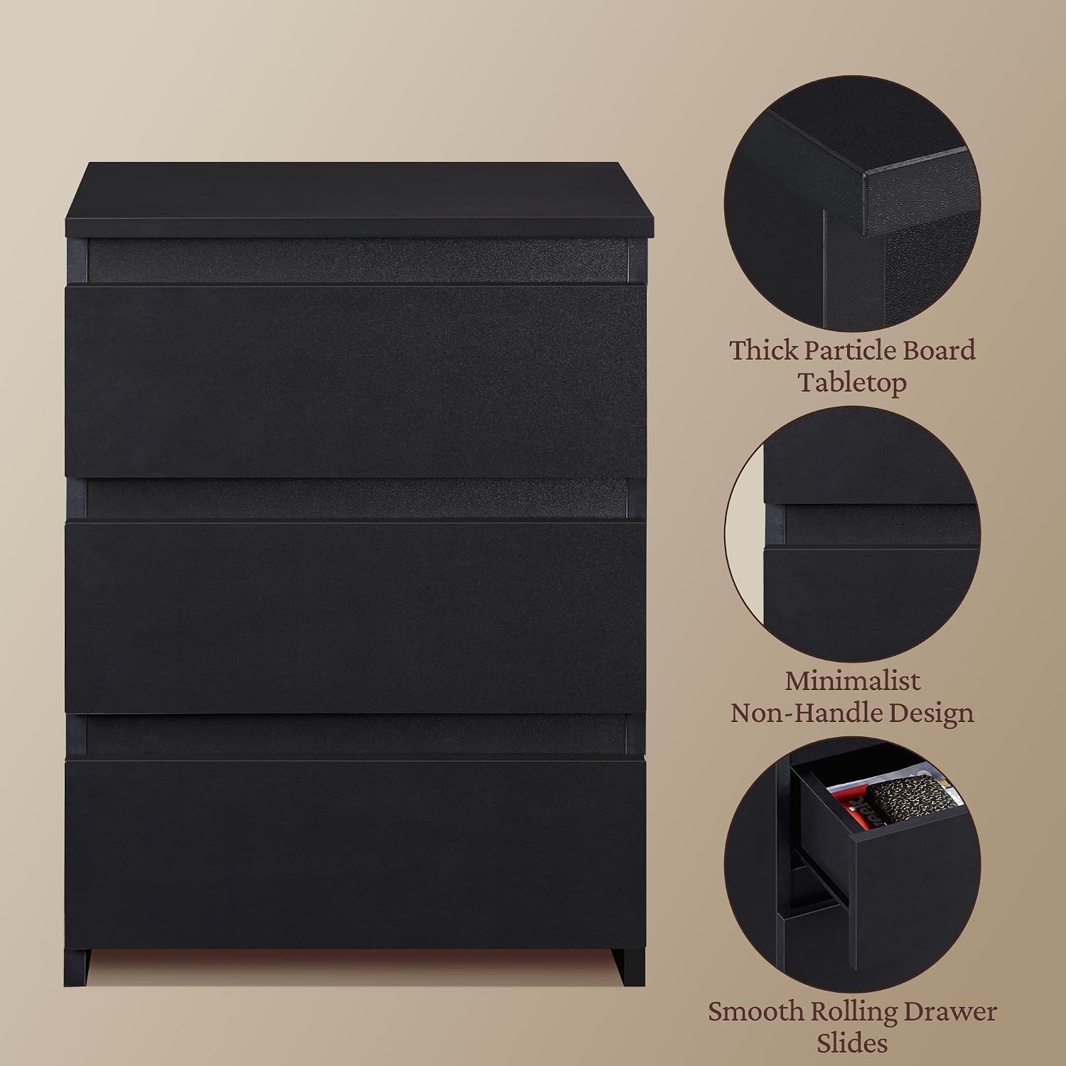Detalle 2 de Yaheetech 3-Drawer Nightstand