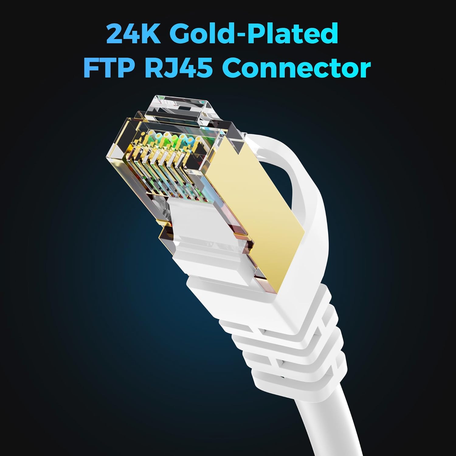 Detalle 2 de Werkybay CAT7 Patchkabel 7,5 m – 10 Gbit/s, 600 MHz, Wasserfest, S/FTP, RJ45, inkl. Kabelbinder (Weiß)