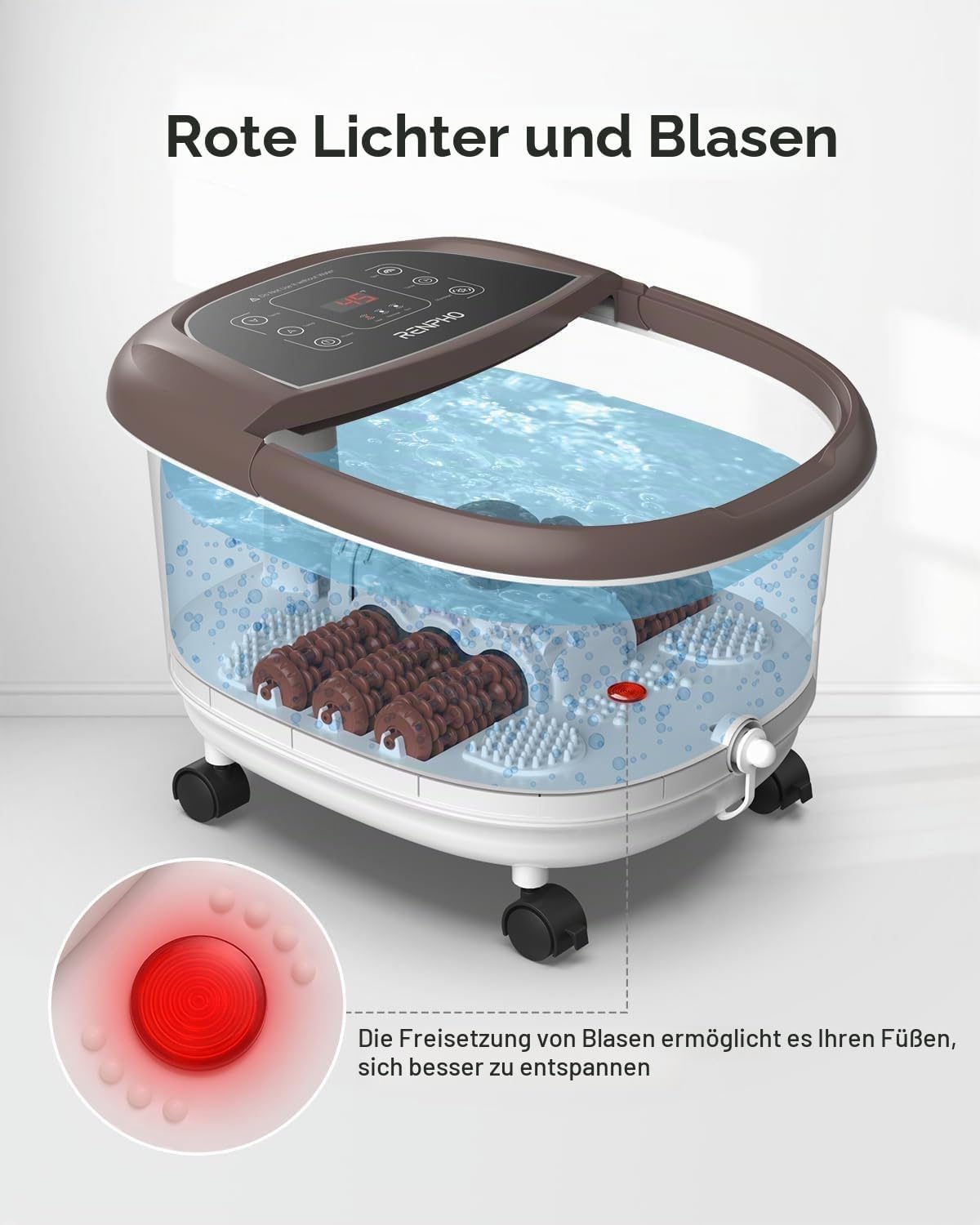 Detalle 2 de RENPHO Fußbad mit Massagefunktion (elektrisch) – Timer, Temperaturregelung & Sprudelmassage