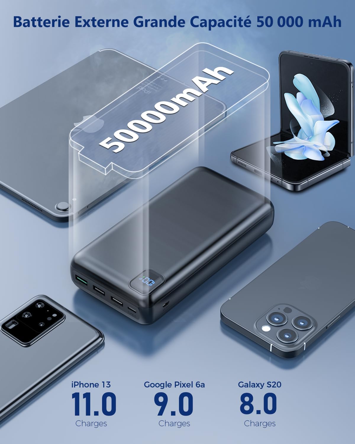 Thumbnail 4 de DRMARE Power Bank 50000 mAh 22,5 W: caricabatterie portatile con 4 uscite e display LCD