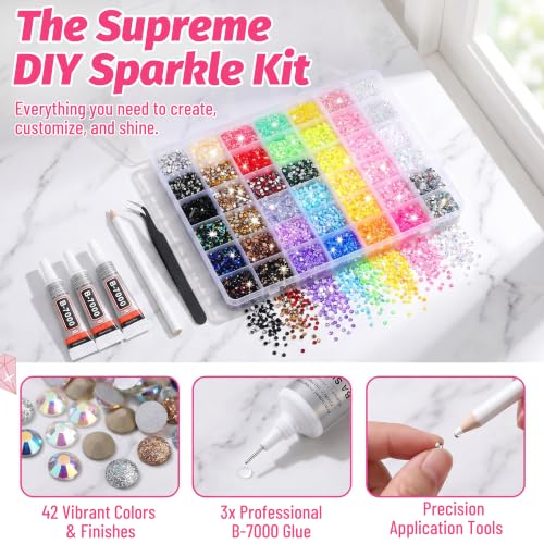 Detalle de WUIOWPPIC 42 Colours Nail Art Rhinestones Bedazzling Kit – 36,800 Pieces