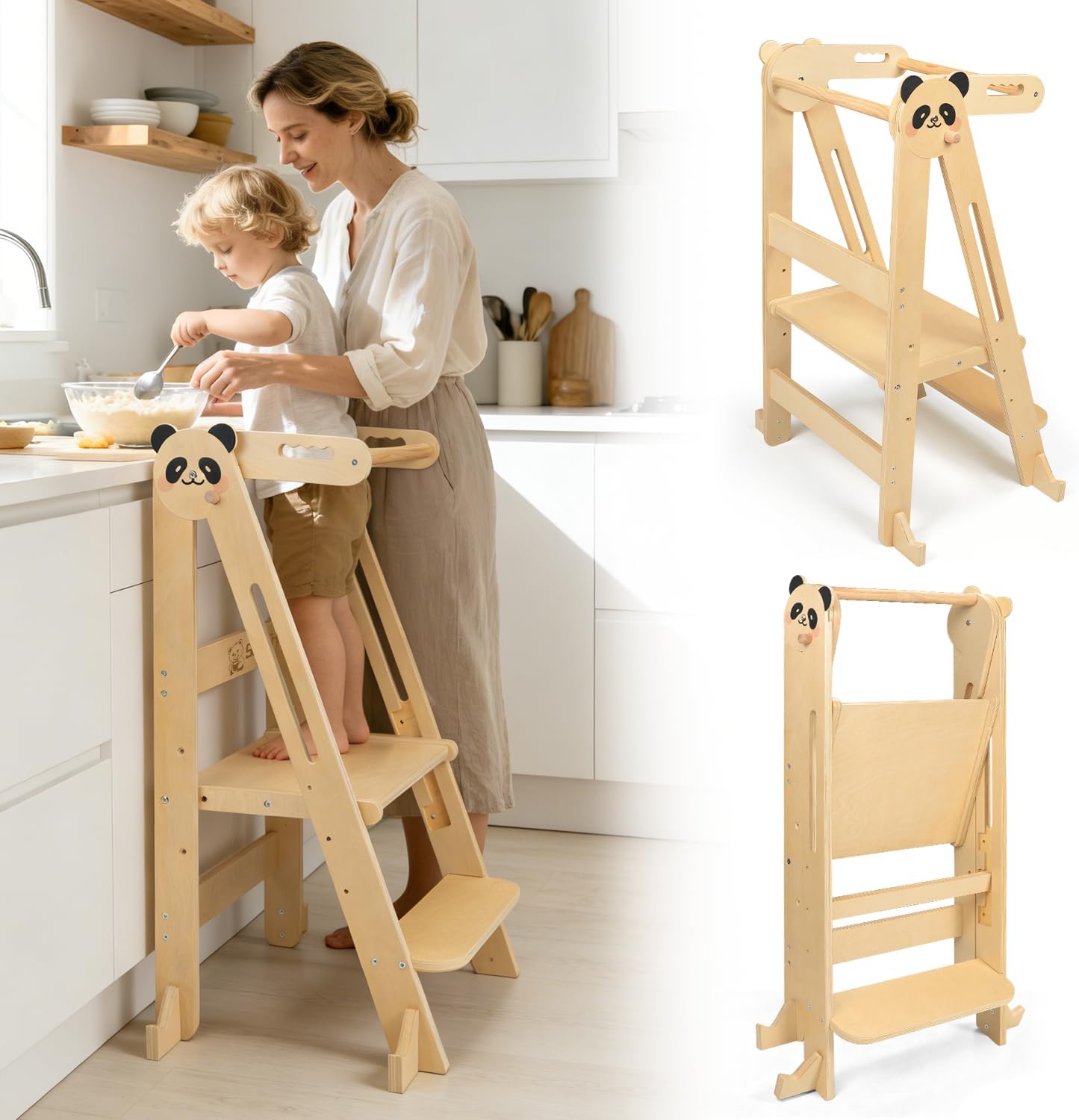 Detalle de SOFTHOM Torre Montessori per bambini Pieghevole: sicurezza, altezza regolabile e risparmio di spazio