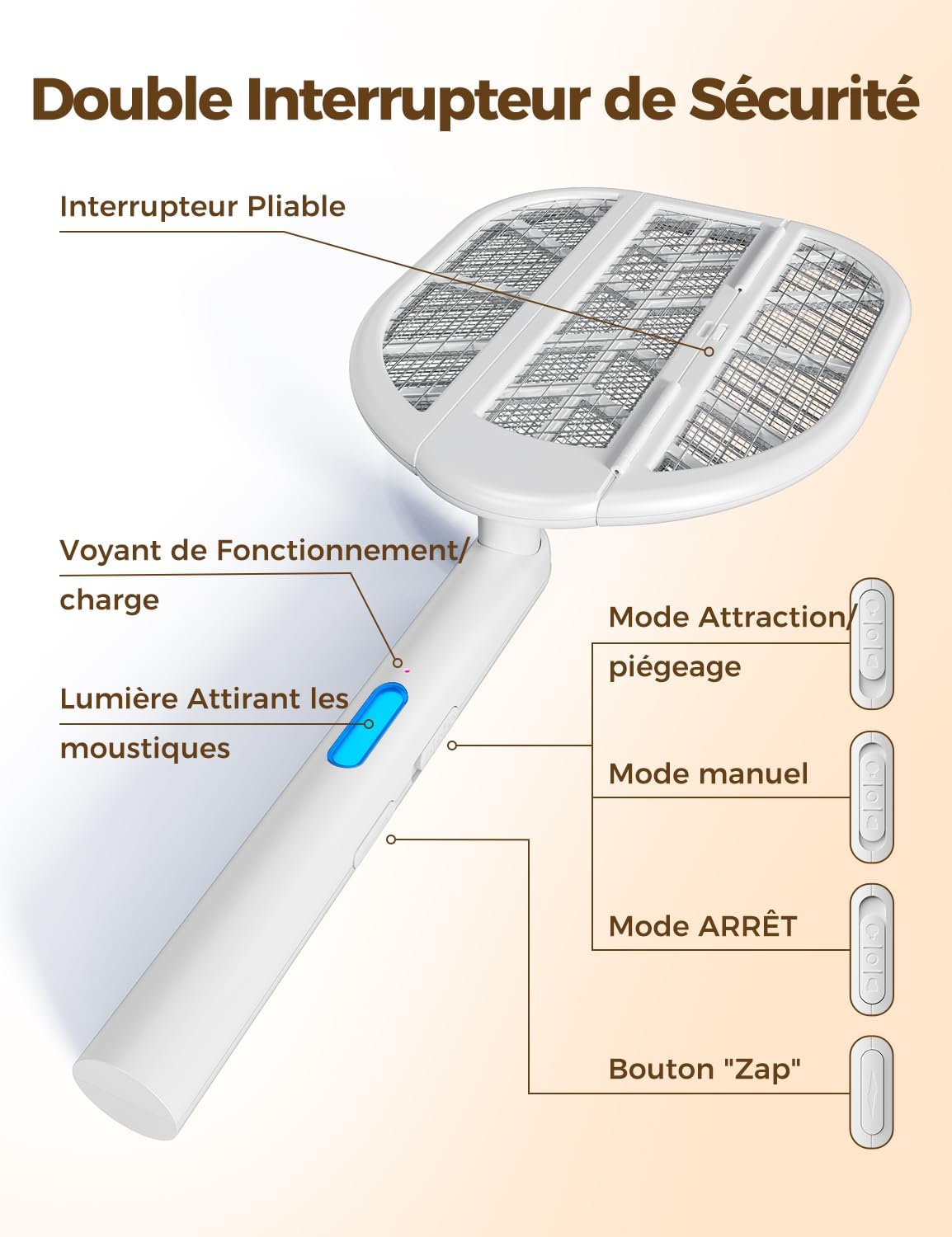 Thumbnail 6 de AROEVE Raquette Électrique Insectes Pliable 4000V Lumière Bleue