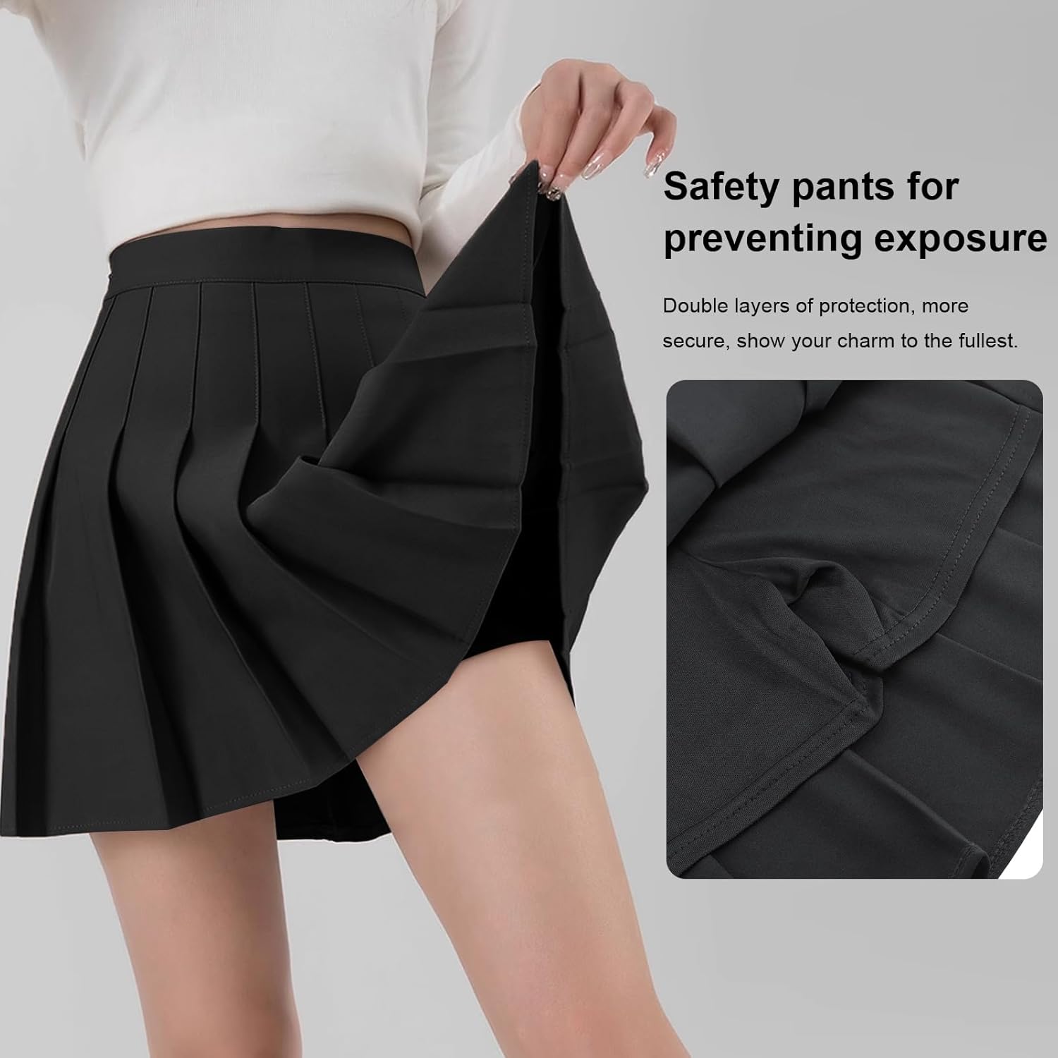 Detalle 2 de DRESHOW Basic Solid Stretchy Flared Beiläufige Mini Skater-Rock für Damen