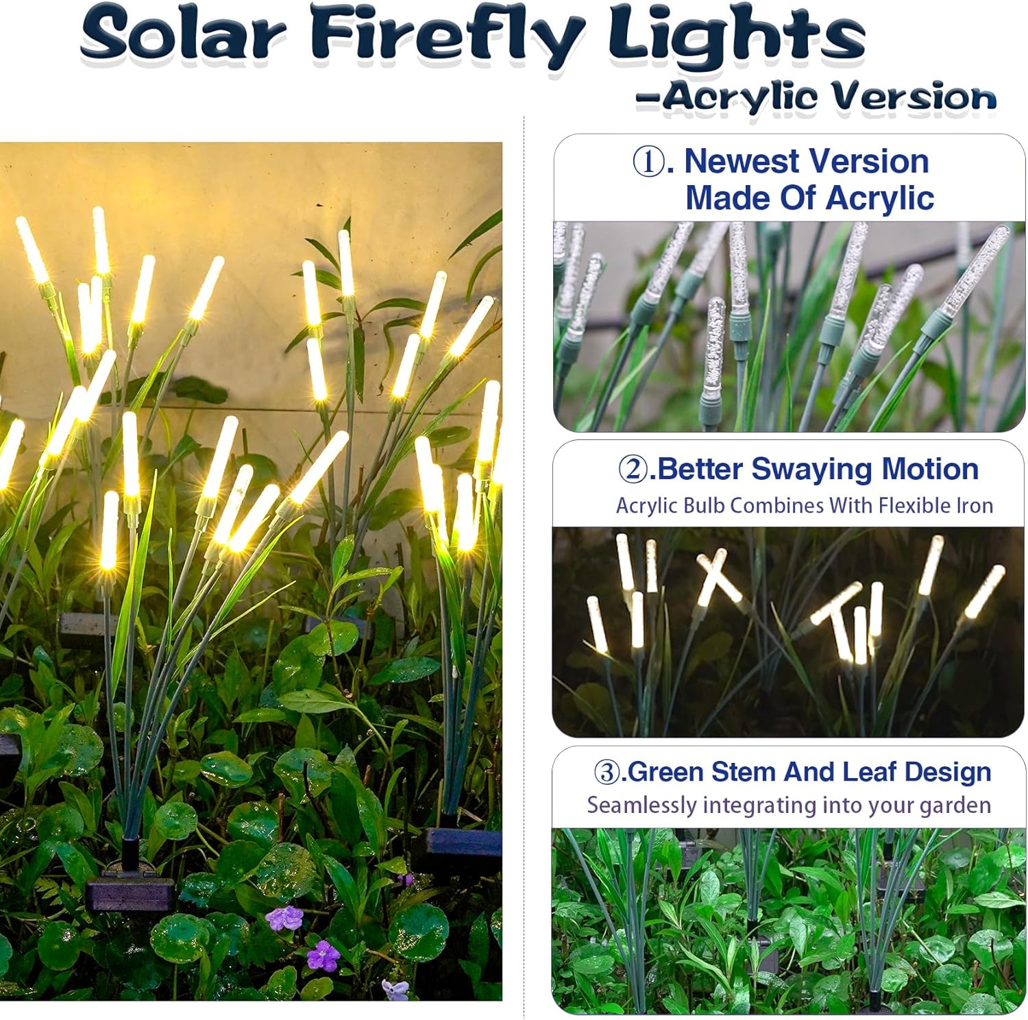 Detalle de DooYard Solar Garden Lights 4 Pack: Acrylic Firefly Solar Stakes