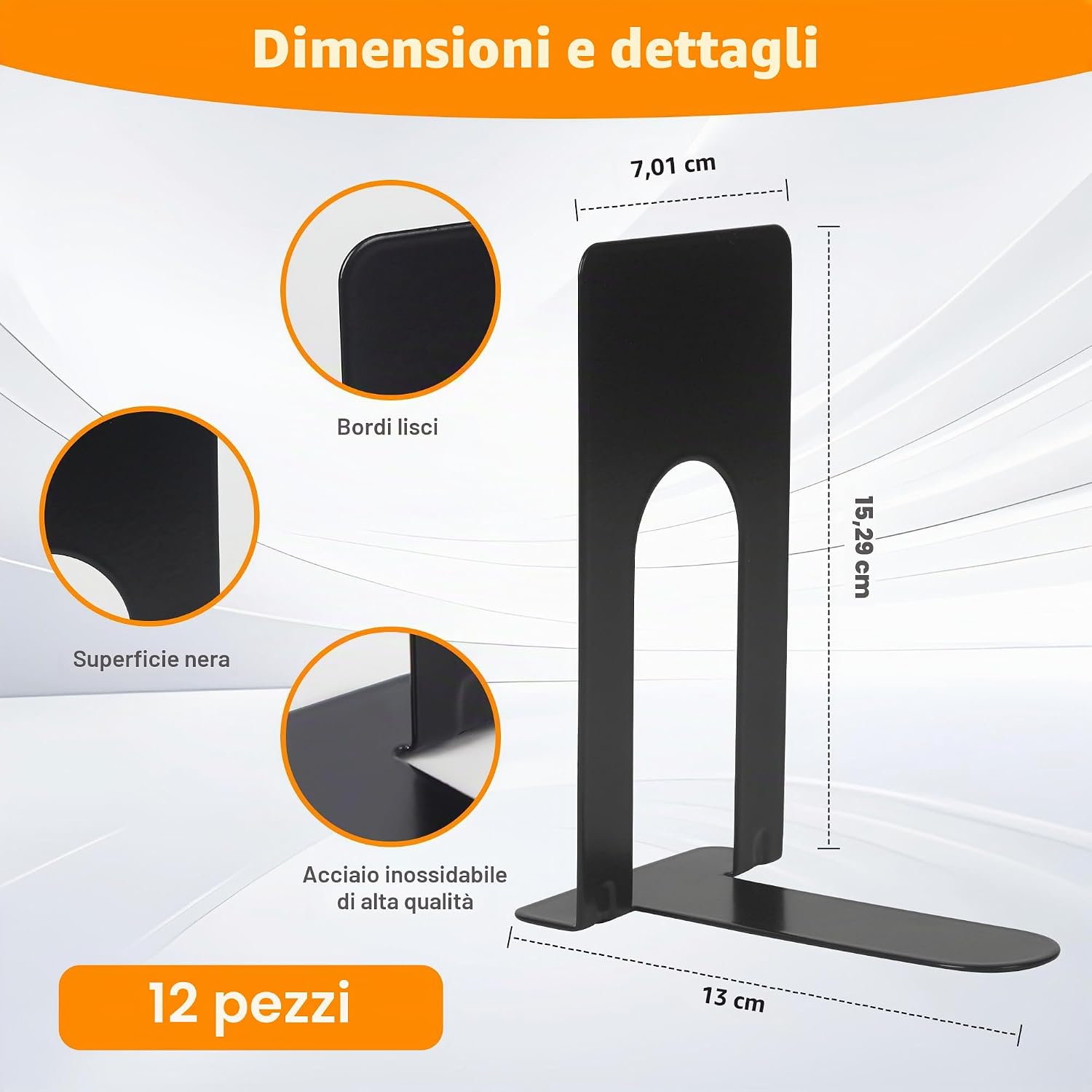 Thumbnail 1 de 6 paia di fermalibri in metallo neri – robusti, antiscivolo e multifunzione