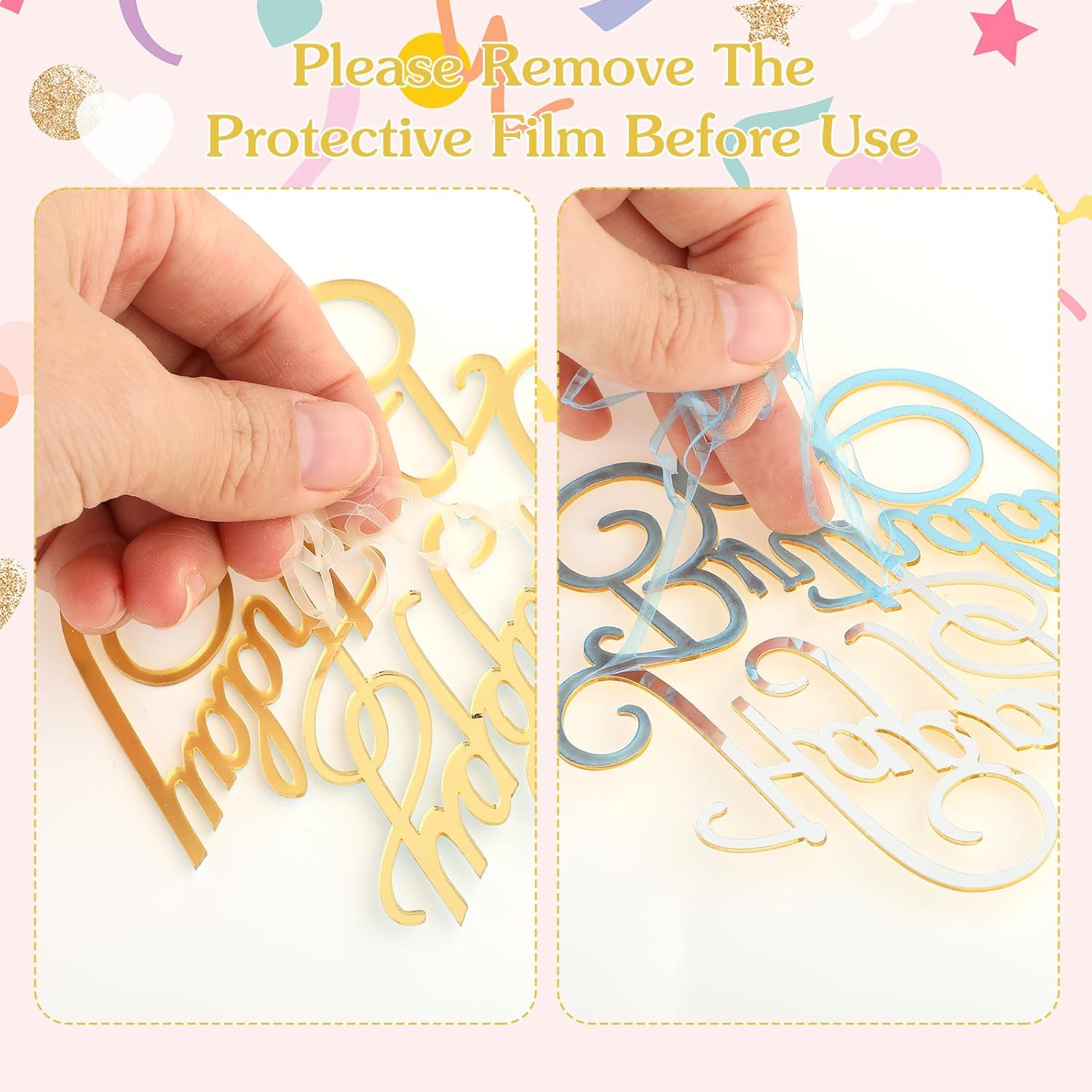 Detalle de 6 pcs Happy Birthday Cake Toppers Gold Mirror Acrylic Cake Decorations