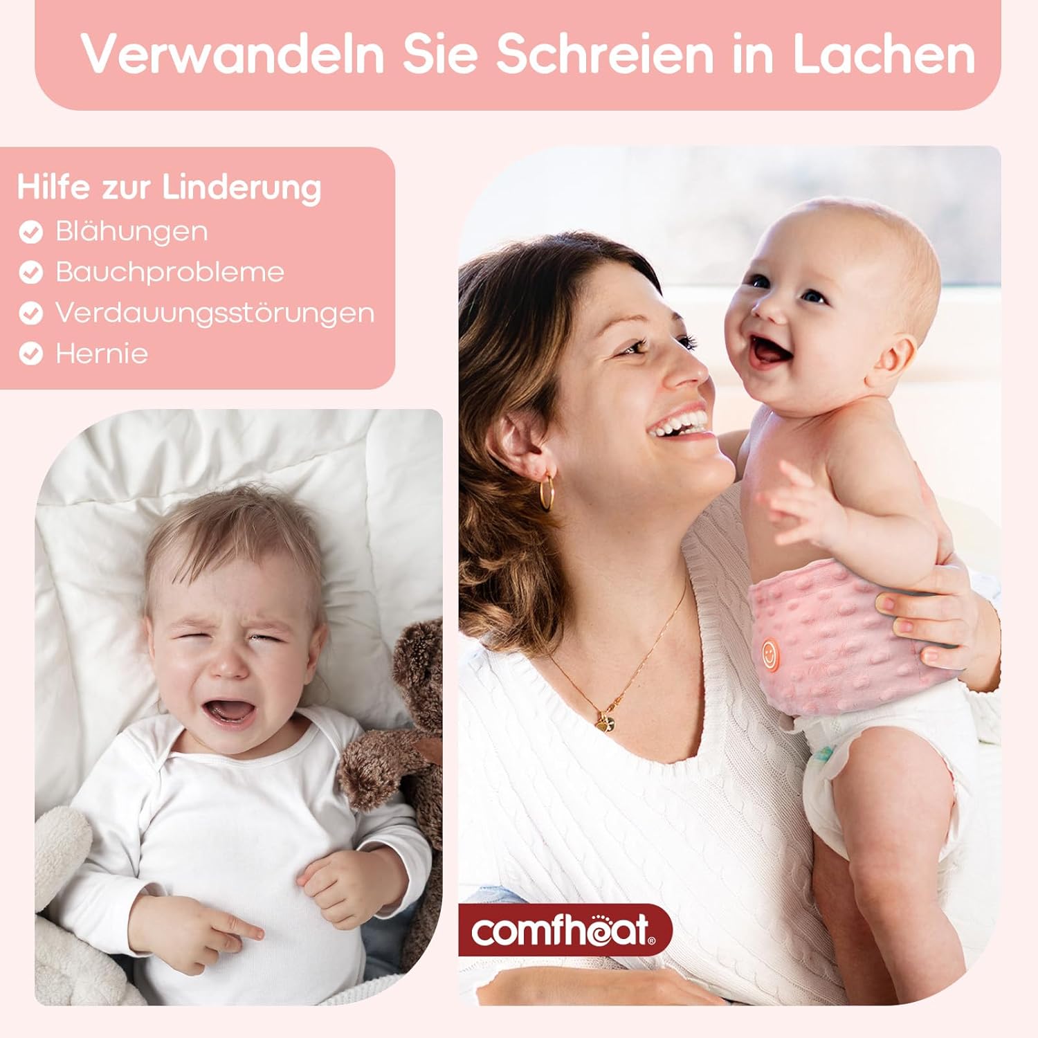 Thumbnail 1 de comfheat Koliken- & Gas-Entlastungstummy-Wrap für Babys (0–3 Jahre) – beheizter Babybauchgürtel in Rosa