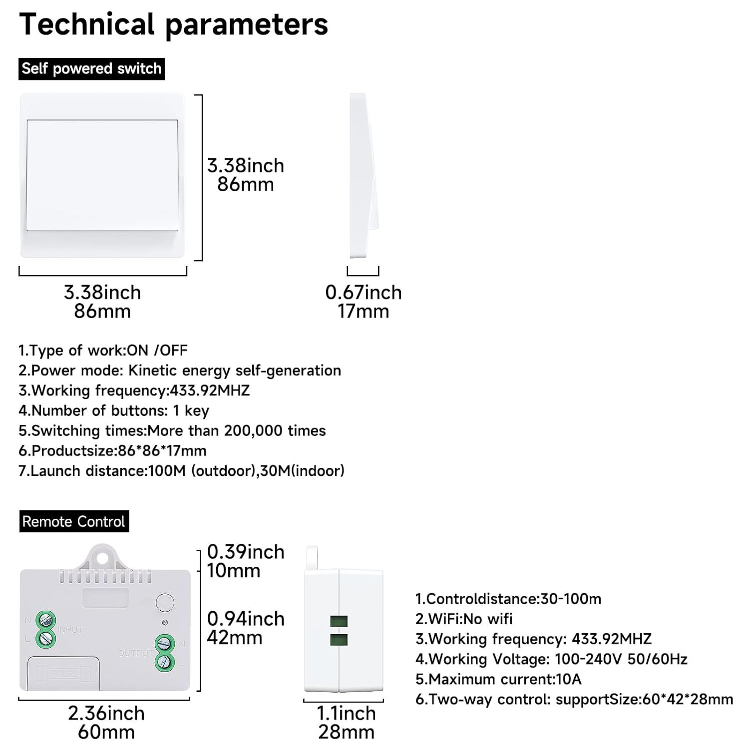 Thumbnail 6 de Cerhot EU Self-Powered Wireless Light Switch Kit (EU 1Gang) – Battery-Free Kinetic Wireless Wall Switch