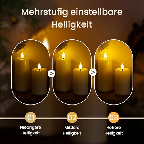 Thumbnail 5 de Yeelida flackernde LED-Kerzen-8er-Set mit Fernbedienung und Zeitschaltuhr – elfenbeinfarbene, batteriebetriebene Kerzen (verschiedene Größen)